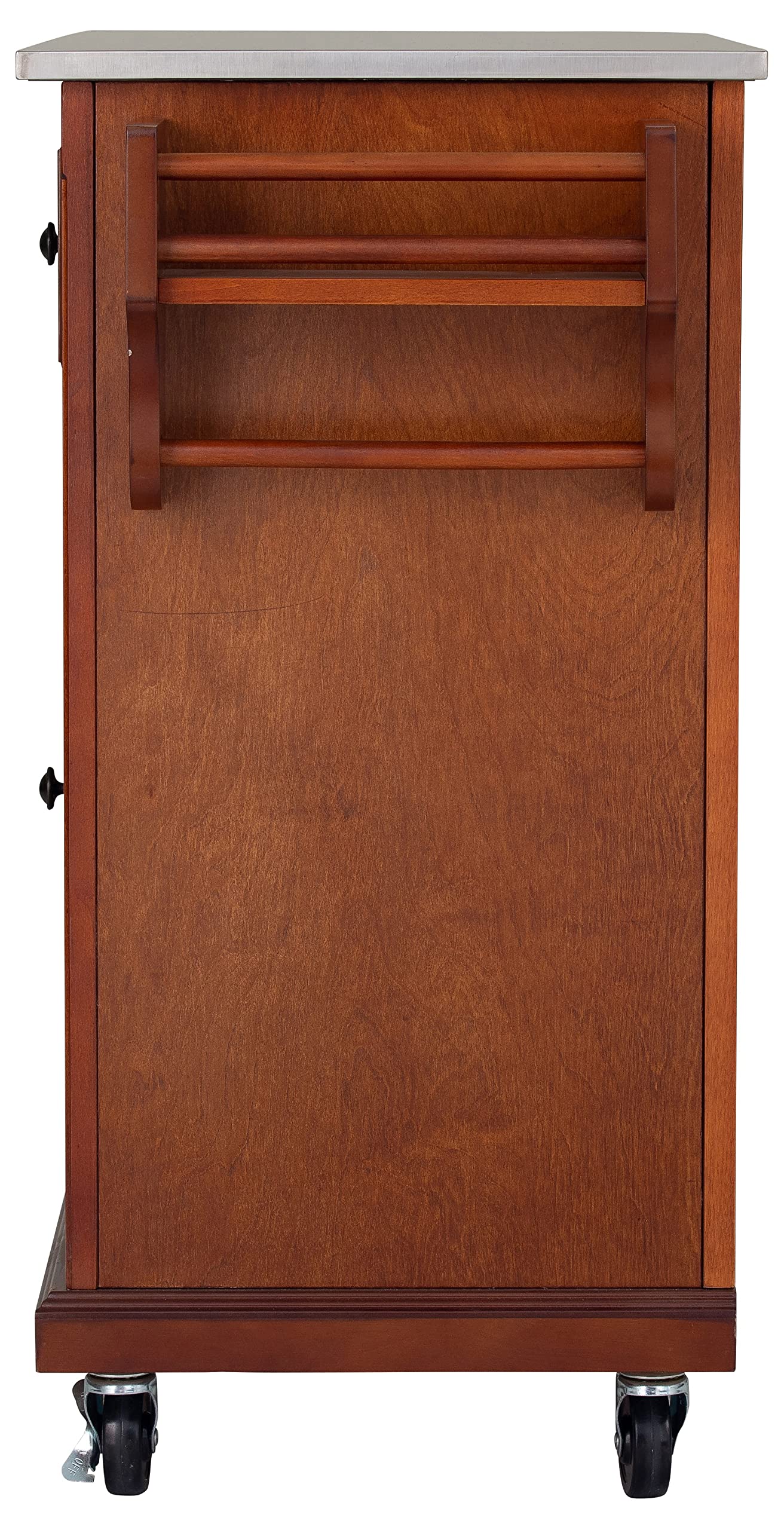 Glenwillow Home Kitchen Cart with Cherry Wood Frame & Stainless Steel Top - Perfect for Small Spaces, Kitchen Islands & Dining Room Storage