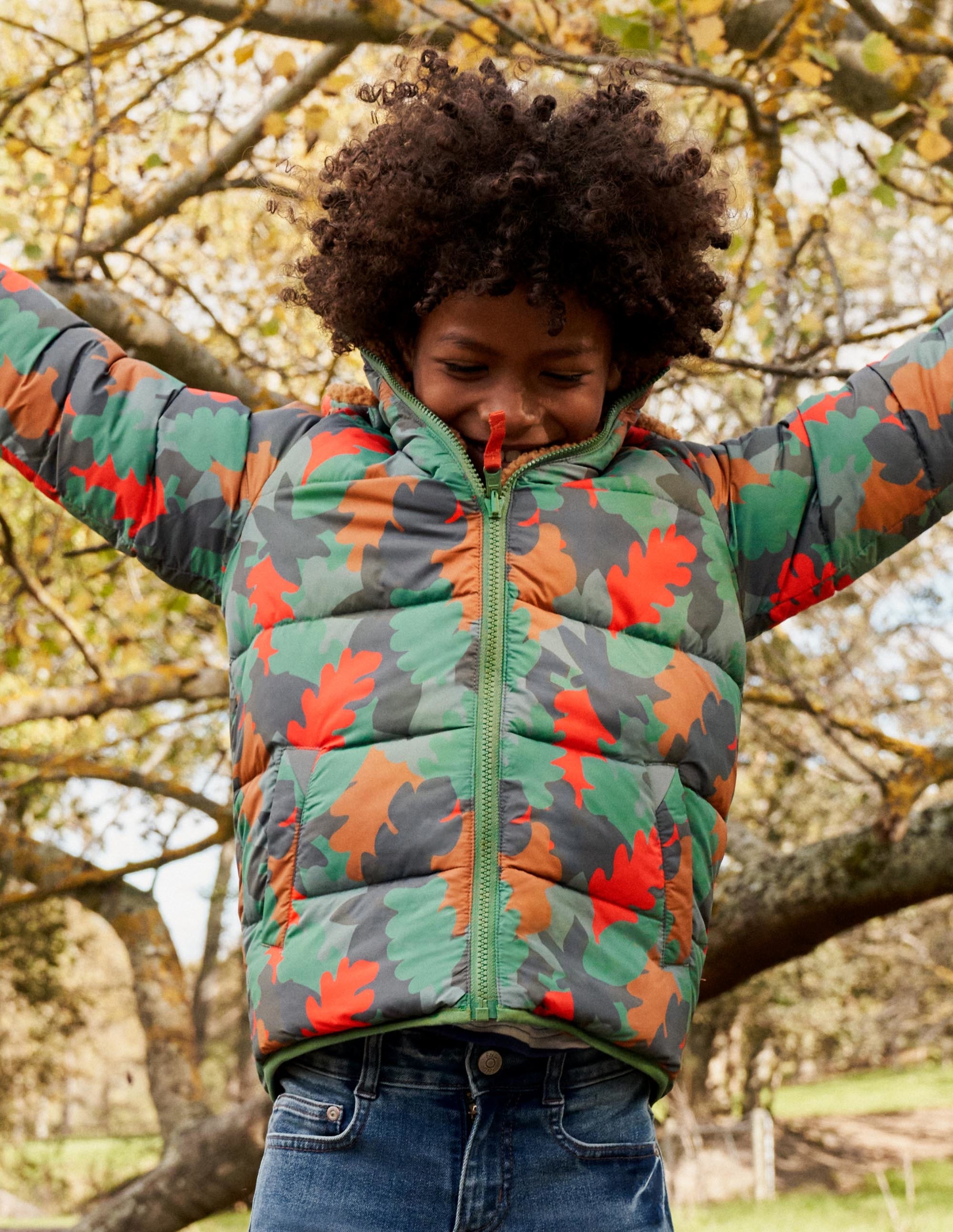 Reversible Teddy Puffer Jacket for Women - Autumn Leaf Camo Print | Warm Winter Coat with Rosemary Scent | Perfect for Outdoor Activities & Fall Fashion
