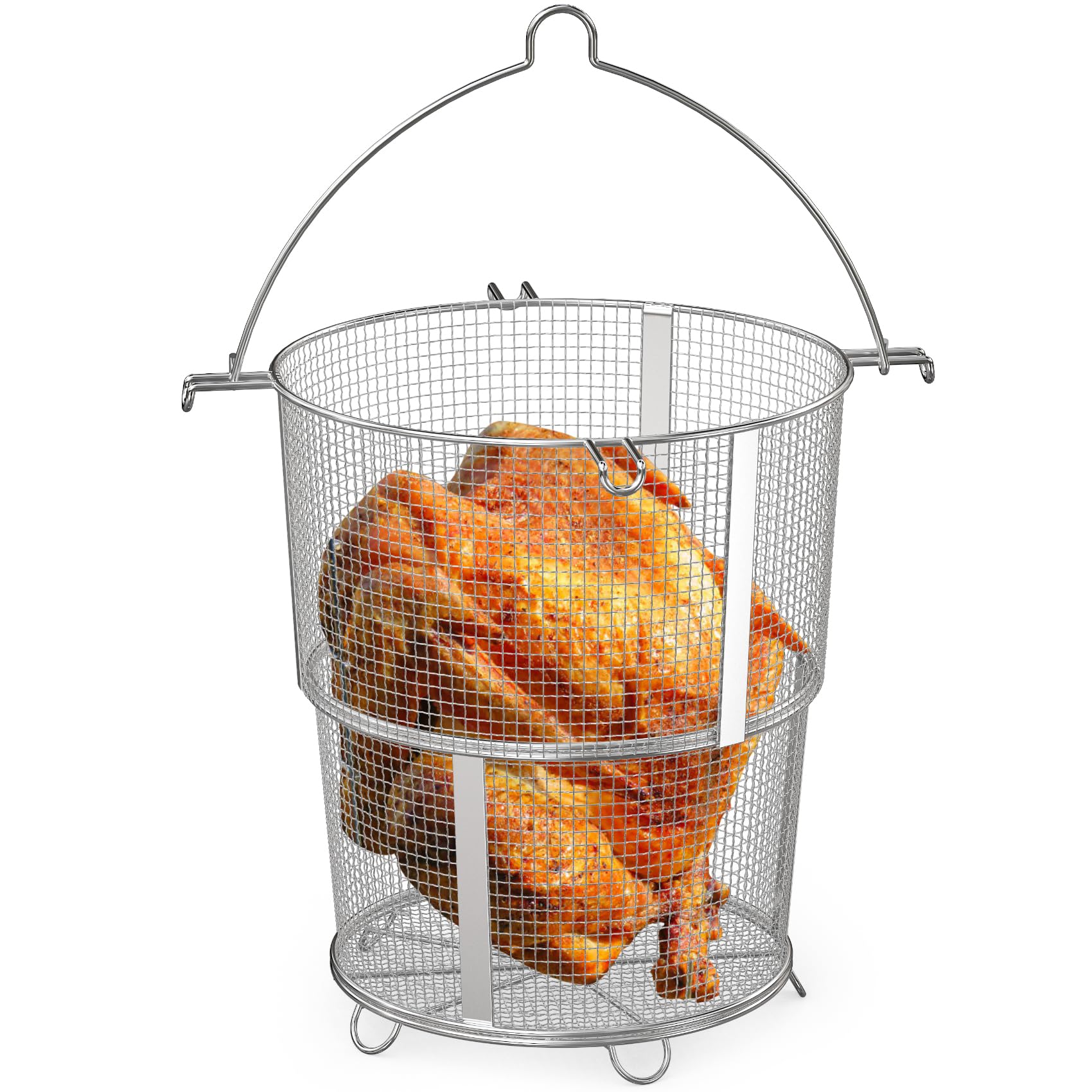 Onlyfire Detachable Foldable Turkey Fryer Basket - Compatible with Char-Broil Big Easy Oil-less Turkey Fryer Models 17102065 & 14101480 - Heavy Duty Deep Fryer Pot for Thanksgiving, Holiday Cooking and Outdoor BBQ Parties