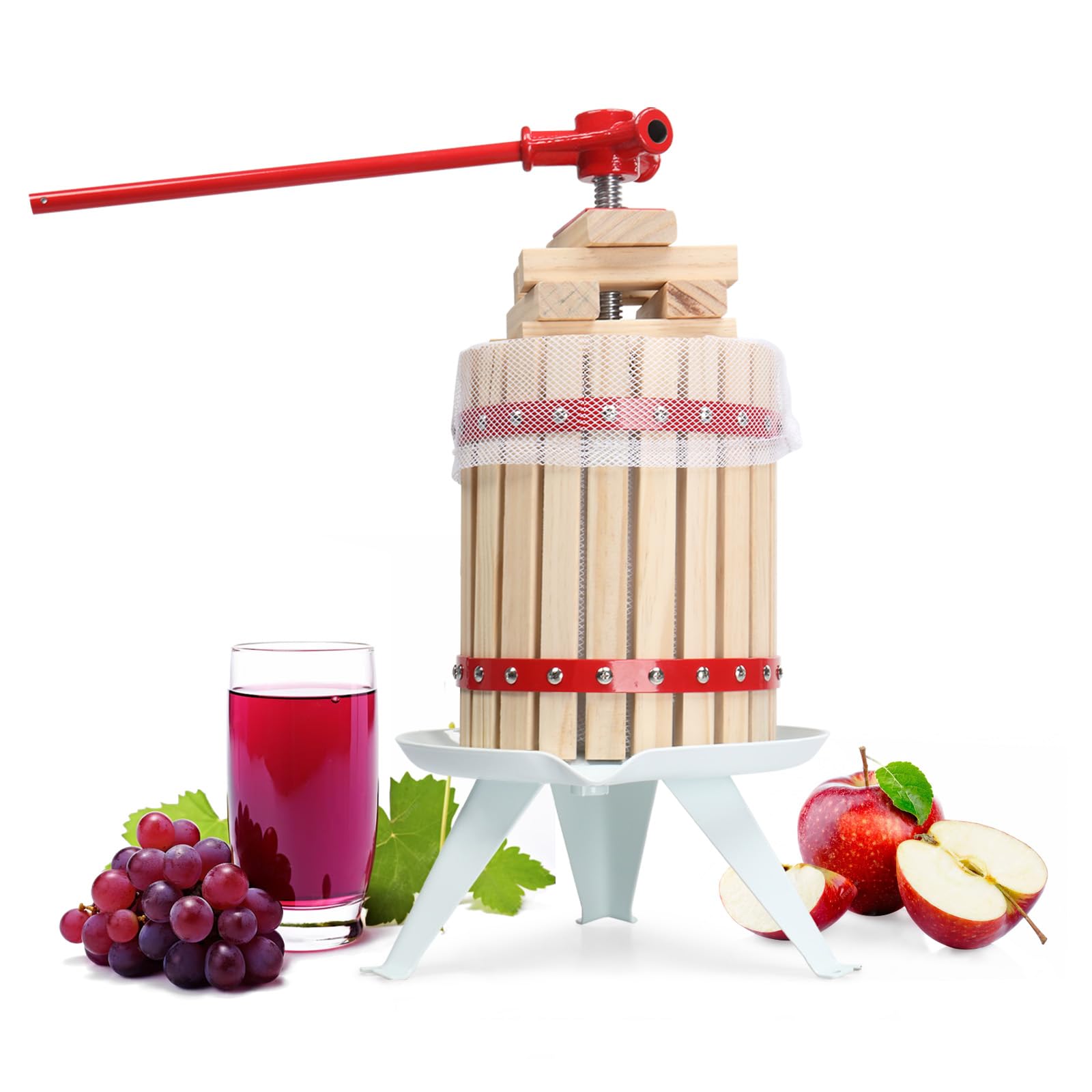 1.6 Gallon Solid Wood Fruit Wine Press - Manual Juice Maker for Apple, Grape & Berries - Home Cider & Wine Making Kit with 6 Blocks - Perfect for Kitchen, Homemade Juice & Craft Brewing