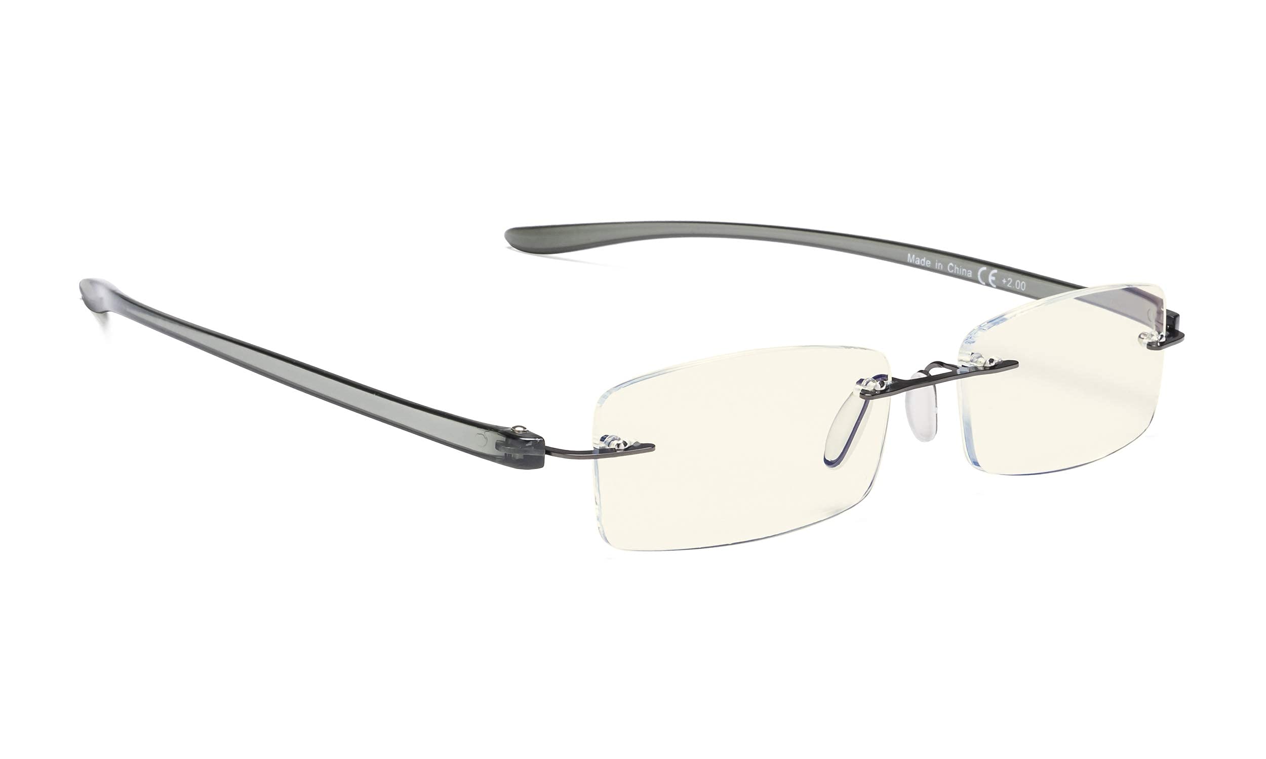 Blue Light Blocking Computer Glasses for Women & Men - Anti Eye Strain Reading Glasses with Rimless Frame & Small Lens for Screen Time, Gaming & Office Work