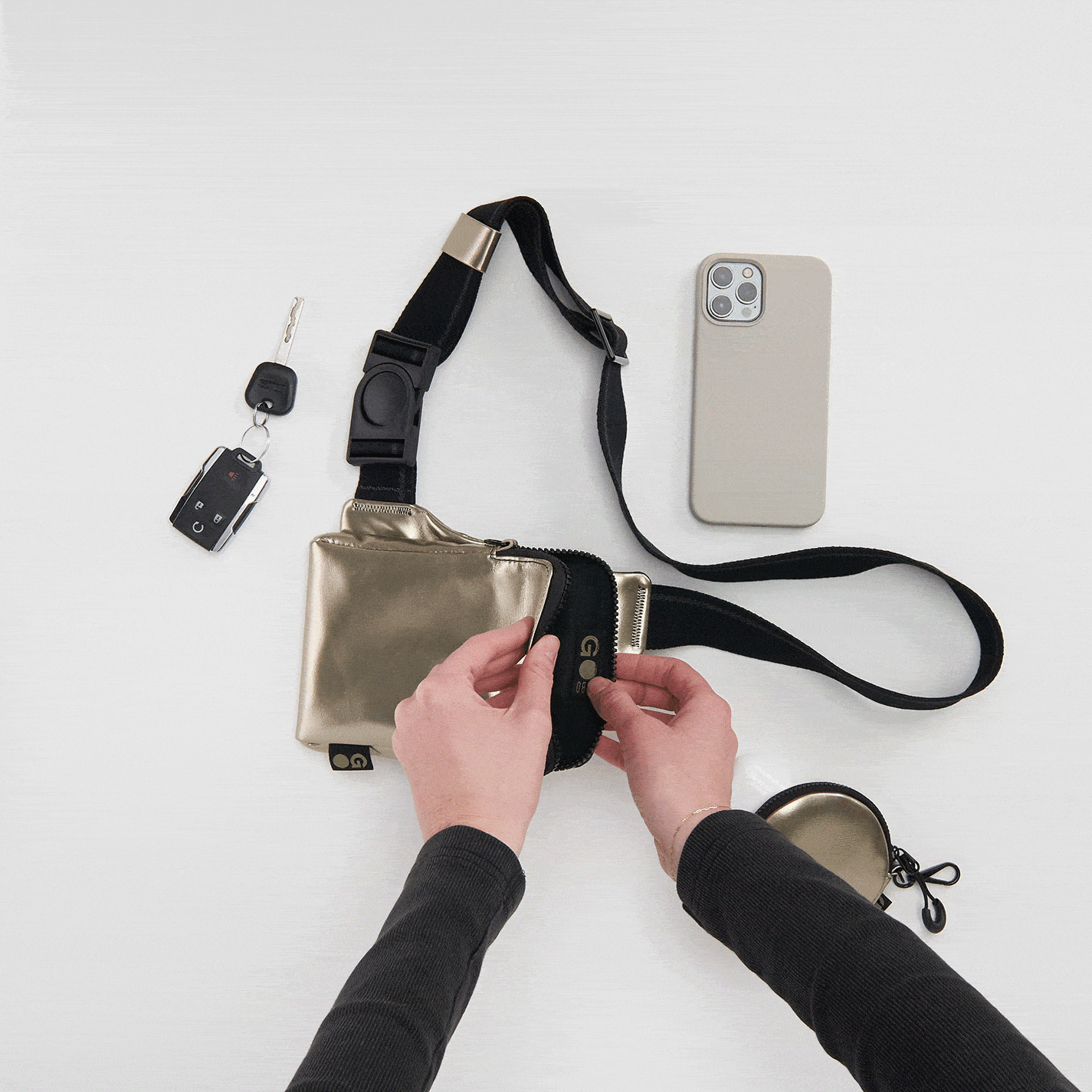 DIALED IN Phone Bag - Waterproof & Durable EverShine Nylon Crossbody Pouch - Quicksilver Metallic - Perfect for Travel, Hiking & Everyday Use