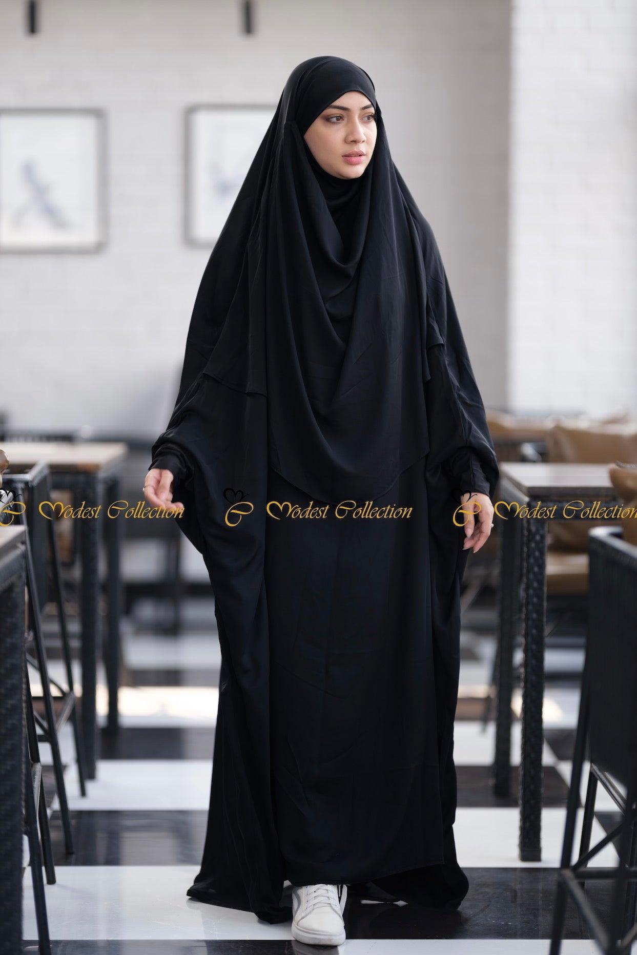Black Full-Length Niqab with Attached Jilbab - Modest Islamic Wear for Prayer, Travel & Everyday Use