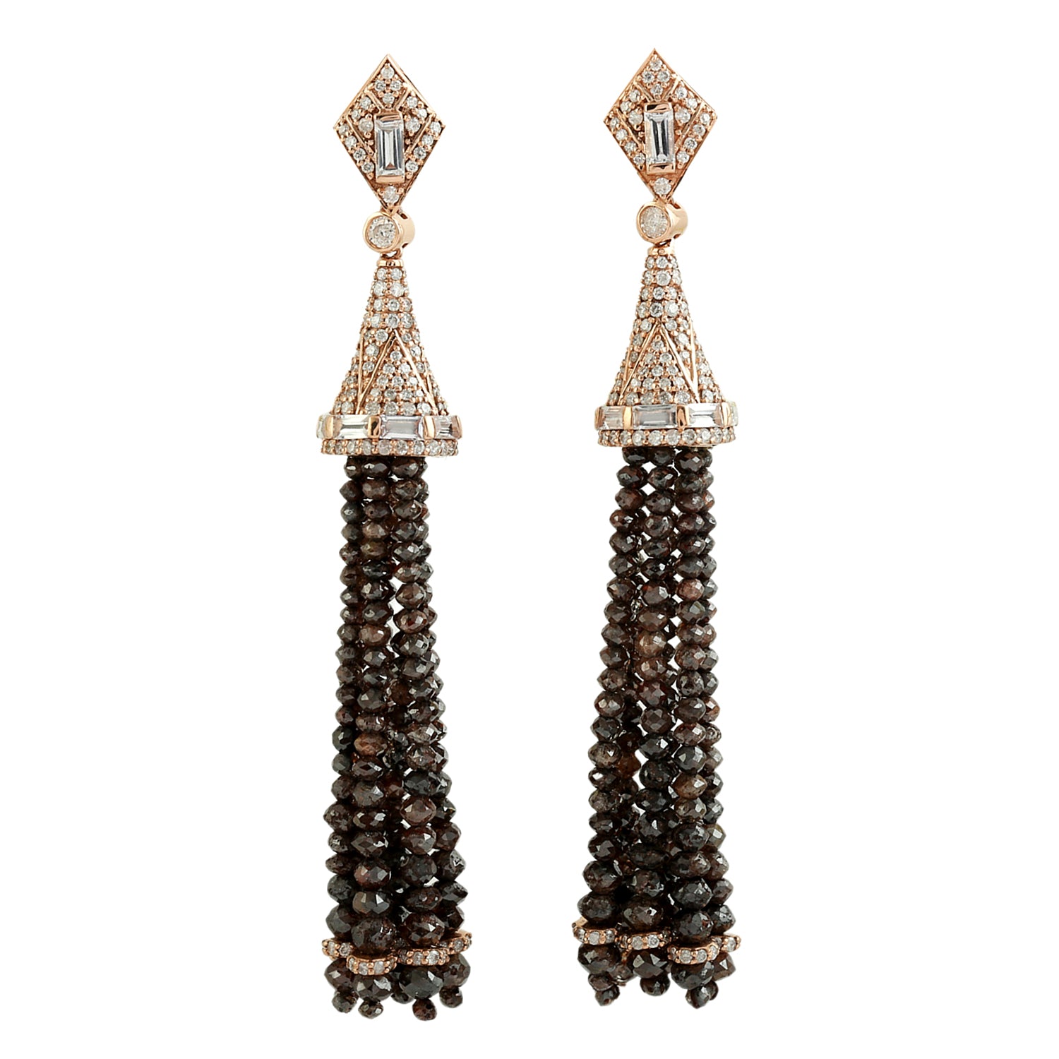 Faceted Sapphire Gemstone Beads Baguette Cut Diamond Tassel Earrings in Rose Gold - Elegant Dangle Earrings for Women, Perfect for Weddings, Parties & Special Occasions