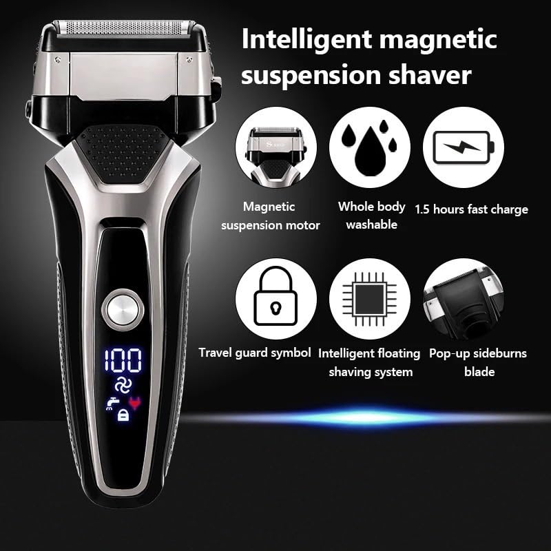 USB Rechargeable Electric Shaver for Men - 3D Floating Triple Blade Razor, Stainless Steel Wet/Dry Shaving Machine with Barber Trimmer | Perfect for Travel, Home & Professional Grooming