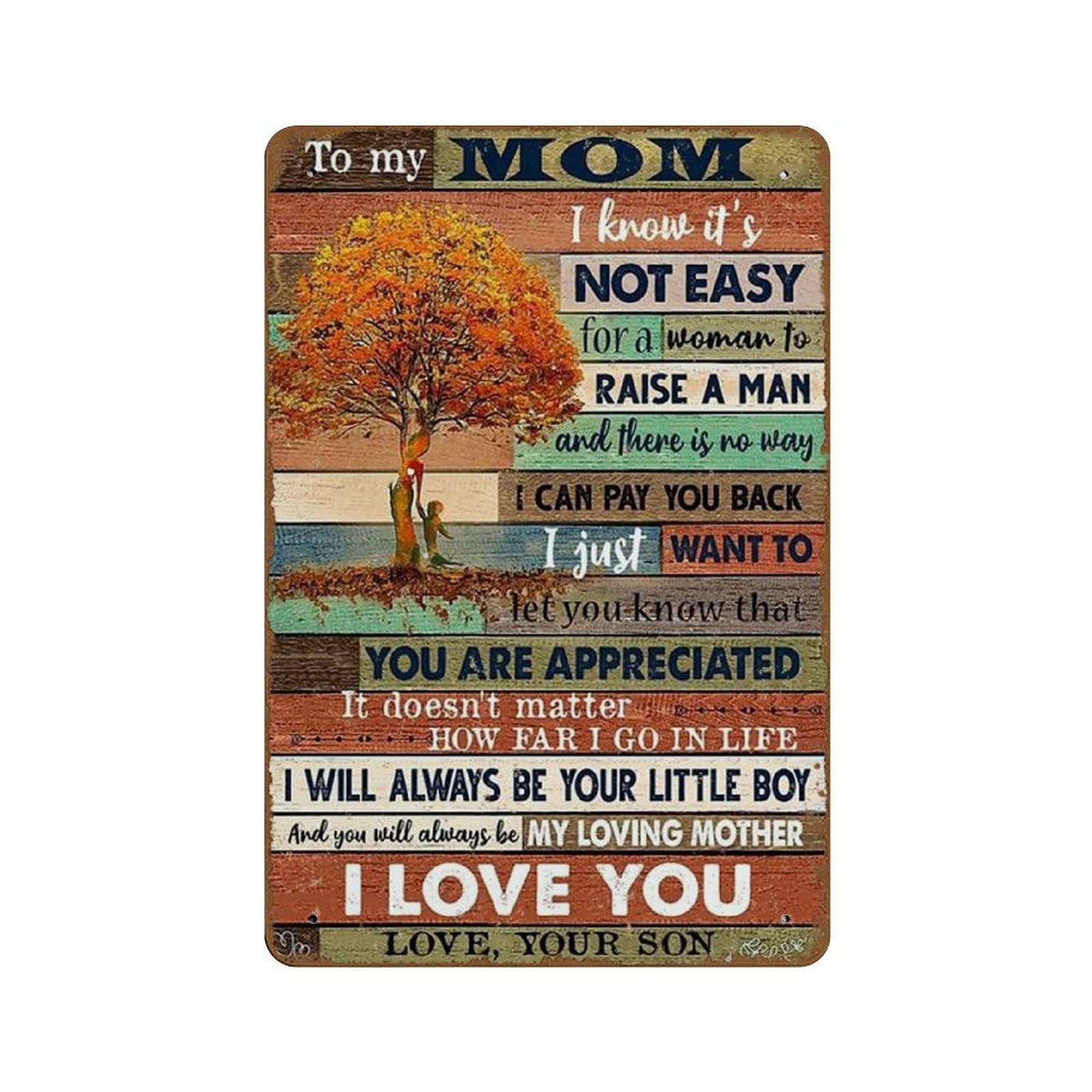 Vintage 'To My Mom I Love You' Metal Sign Plaque - Mother's Day Gift from Son, Retro Tin Wall Decor for Home, Bar, Pub, Porch - 140mm x 200mm - Perfect for Mother's Day, Housewarming, and Family Room Decor