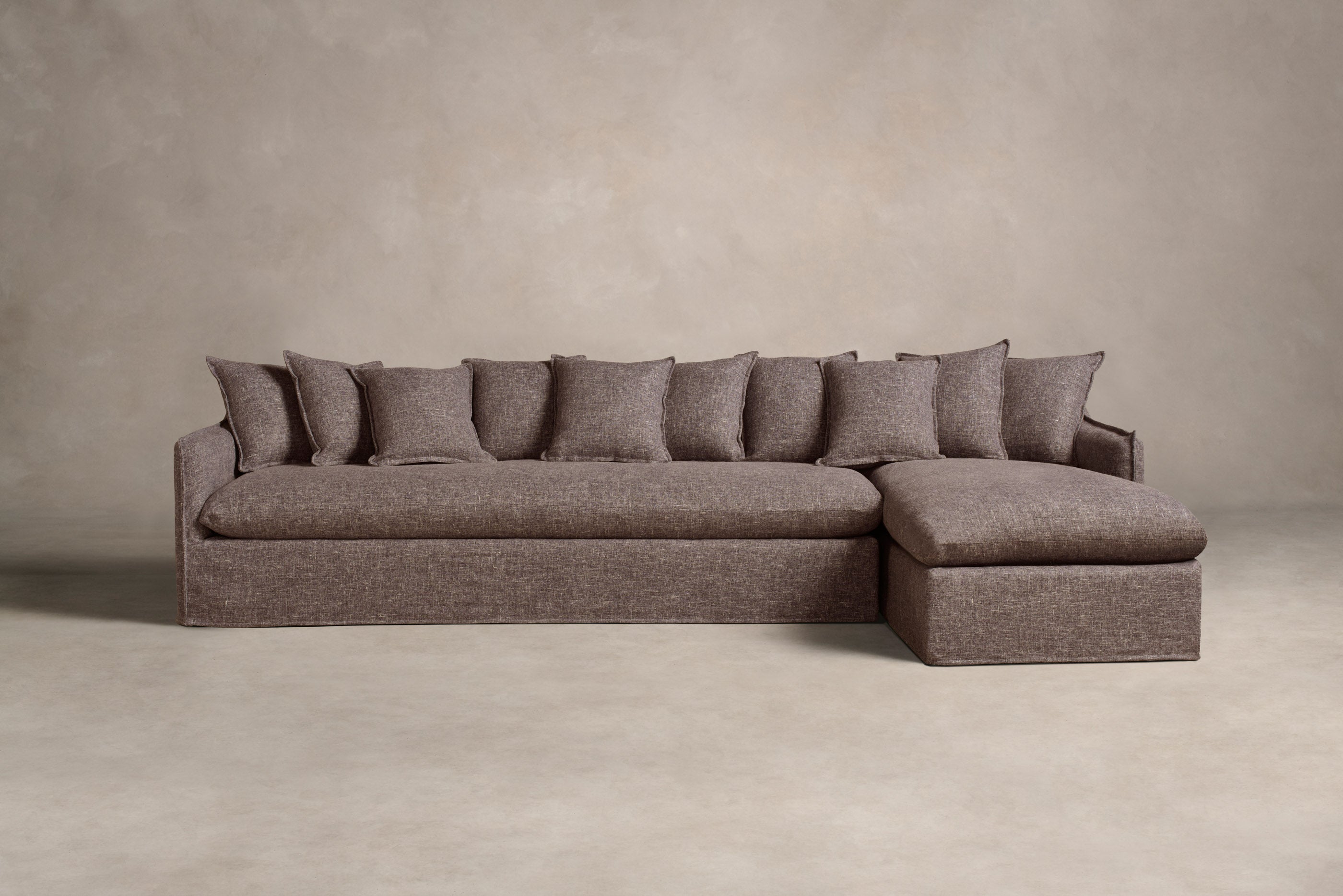 Dune Sectional Sofa with Heritage Belgian Linen Upholstery in Carob Brown - Perfect for Living Rooms, Family Rooms & Cozy Spaces