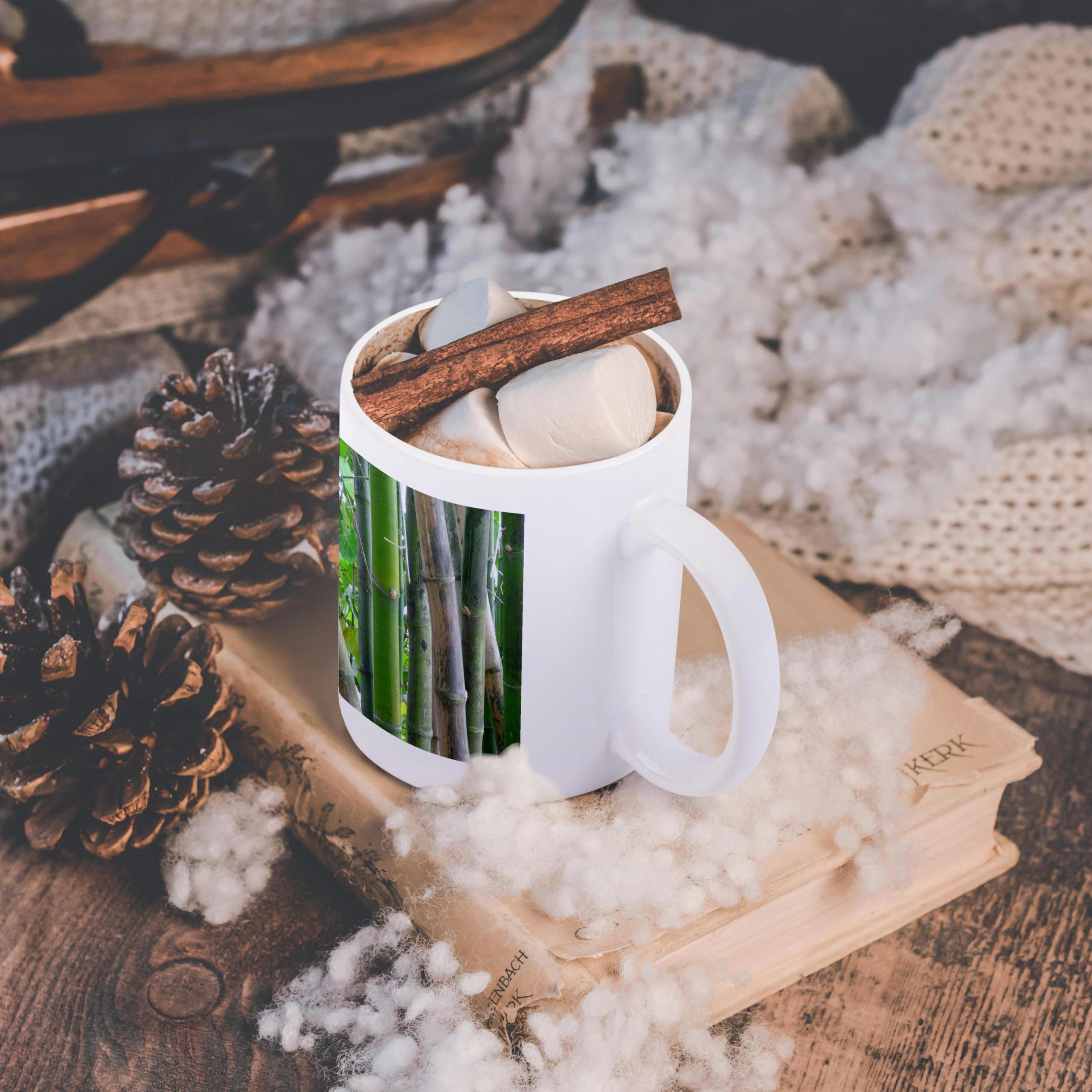 3D Rose Pure Bamboo Ceramic Mug - 11 oz Insulated Coffee Cup with Lid, Perfect for Tea, Hot Chocolate & Office Use - Eco-Friendly Bamboo Fiber Design