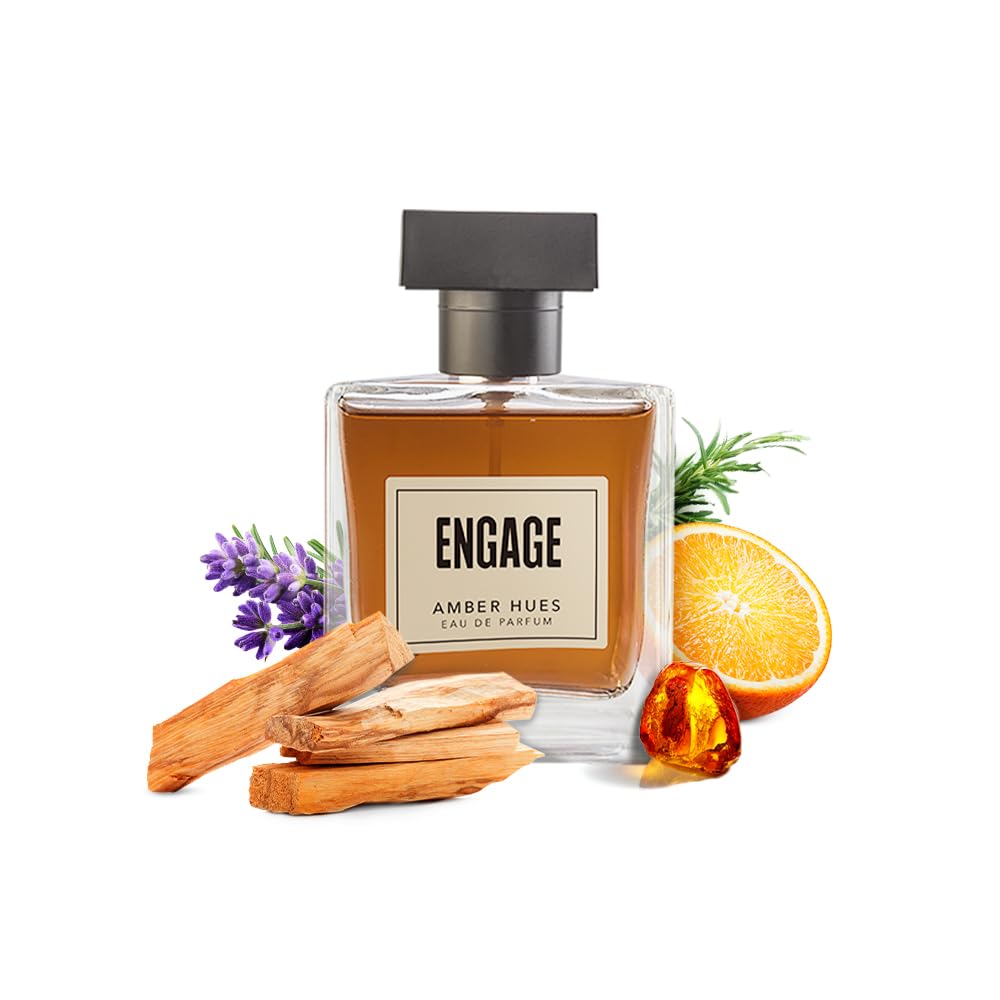 Engage Amber Hues Cologne for Men - Long Lasting Amber & Warm Woody Fragrance - 100ml Eau de Parfum with Free 3ml Tester - Perfect for Date Nights, Special Occasions & Gifts for Him