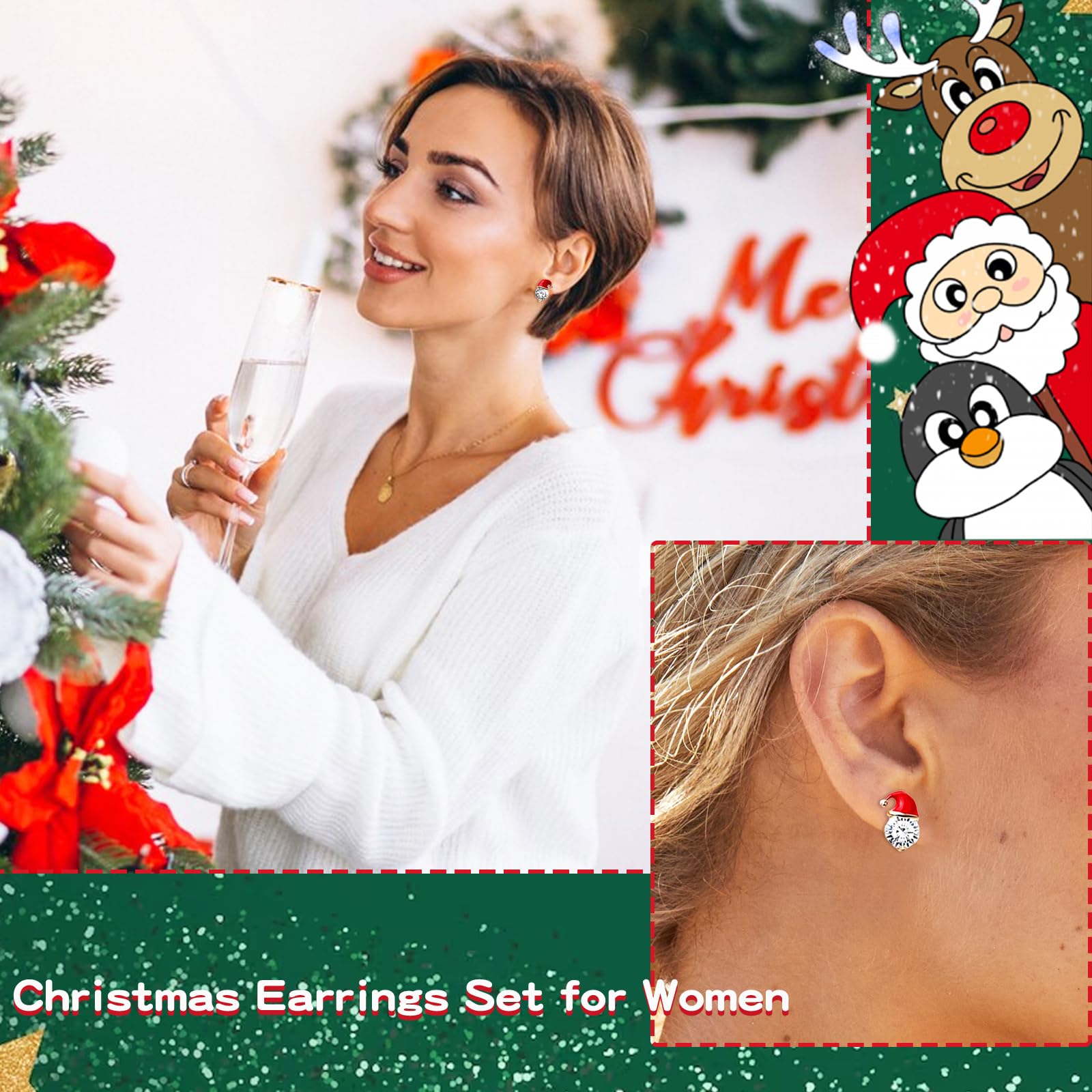 Festive Christmas Earrings for Women - Elegant Dangle Earrings with Christmas Tree, Jingle Bell, Reindeer & Snowflake Designs - Perfect Stocking Stuffers & Holiday Gifts for Parties, Office Celebrations & Family Gatherings