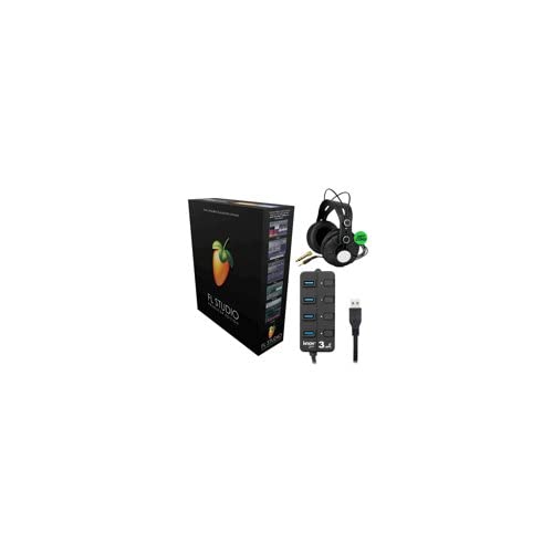 FL Studio 20 Producer Edition DAW Software Bundle with Studio Headphones & USB Hub - Music Production, Podcasting & Home Recording Starter Kit