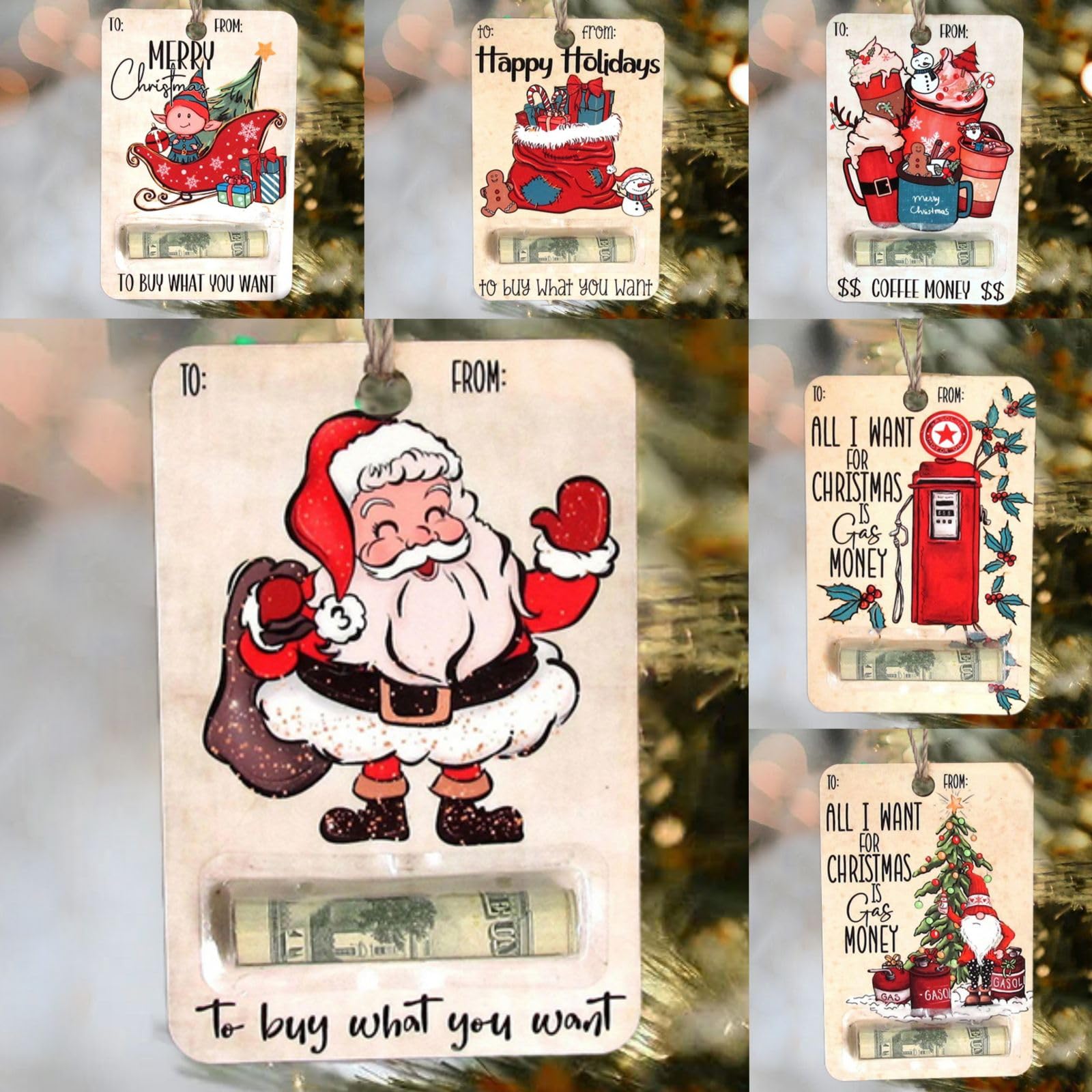 2024 Christmas Money Holder Gift - Funny Santa Wooden Cash Dispenser Wallet for DIY Holiday Parties | Perfect for Stocking Stuffers, Secret Santa & Christmas Gift Exchanges