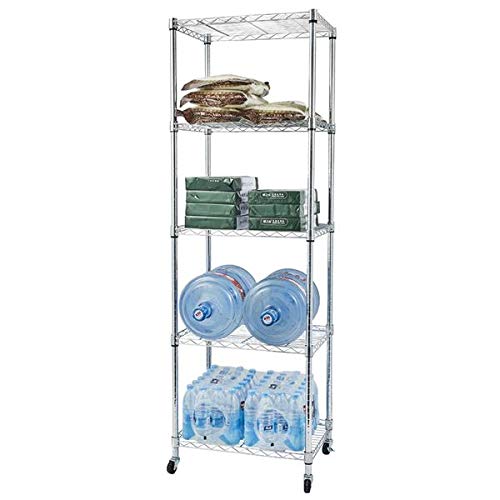 5-Tier Adjustable Metal Wire Shelving Rack - Heavy Duty Storage Shelf Unit for Laundry, Bathroom, Kitchen, Pantry & Closet Organization - Space Saving Solution for Home & Office (Silver)