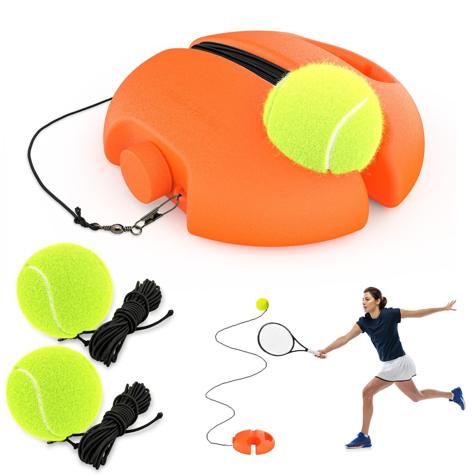 Tennis Trainer Rebound Ball with 3 String Balls - Solo Tennis Practice Equipment for Beginners | Portable Tennis Training Tool & Rebounder Kit | Improve Skills for Backyard, Court & Indoor Drills