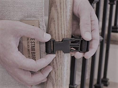 Baby Safety Gate for Stairs - No Drill Fabric Barrier for Banister to Wall (43-52