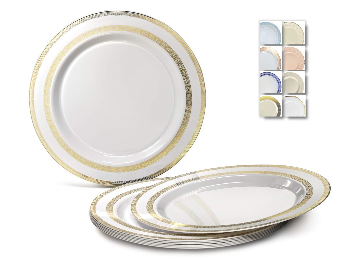 120 Heavyweight Disposable Plastic Plates for Weddings & Parties - 10.5'' Elegant White & Gold Lace Dinner Plates - Perfect for Wedding Receptions, Bridal Showers, Birthday Parties & Special Events