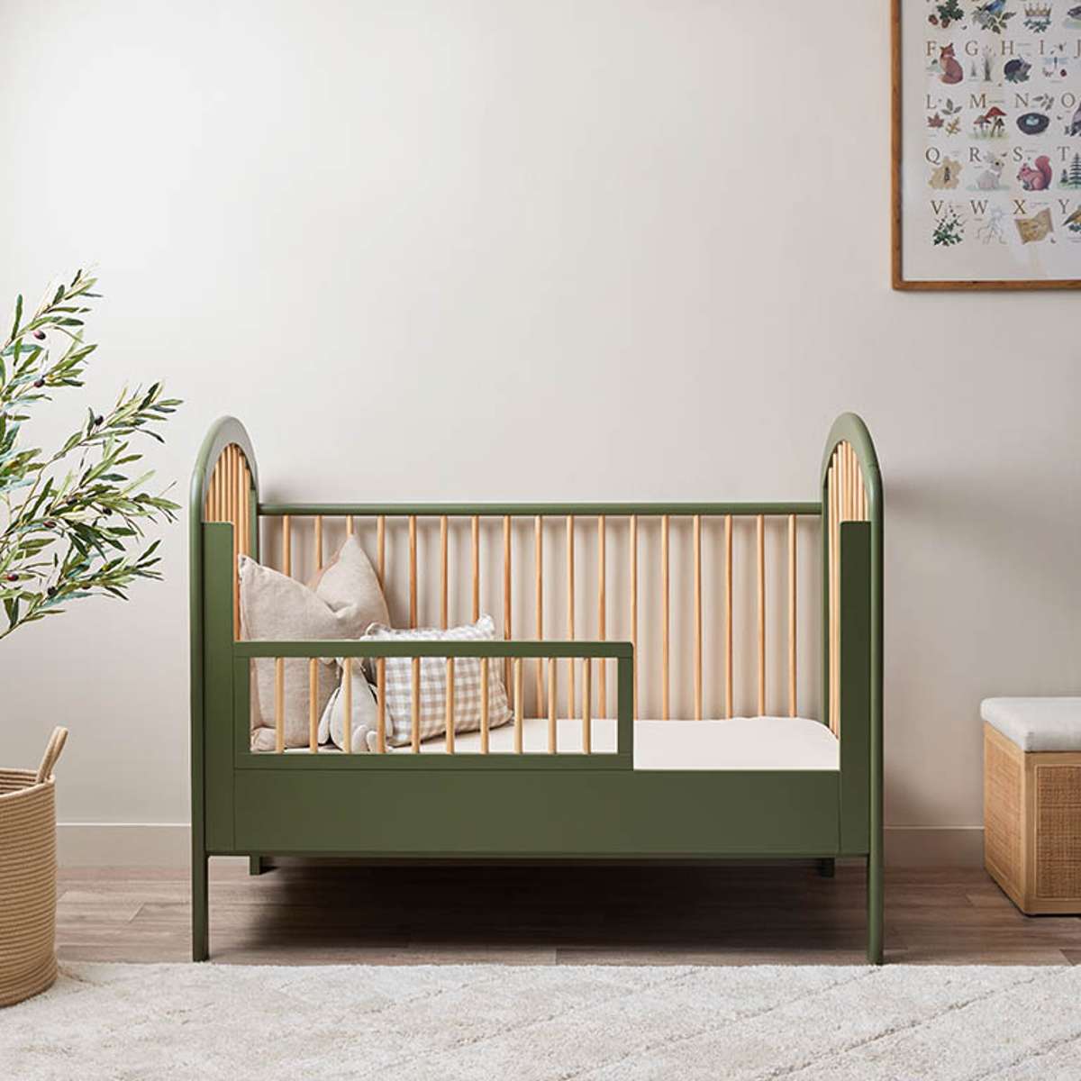 Archie Cot Toddler Bed Half Frame - Moss/Natural Wooden Crib for Kids | Safe & Sturdy Nursery Furniture for Toddlers | Perfect for Daycare, Bedroom, and Travel Use