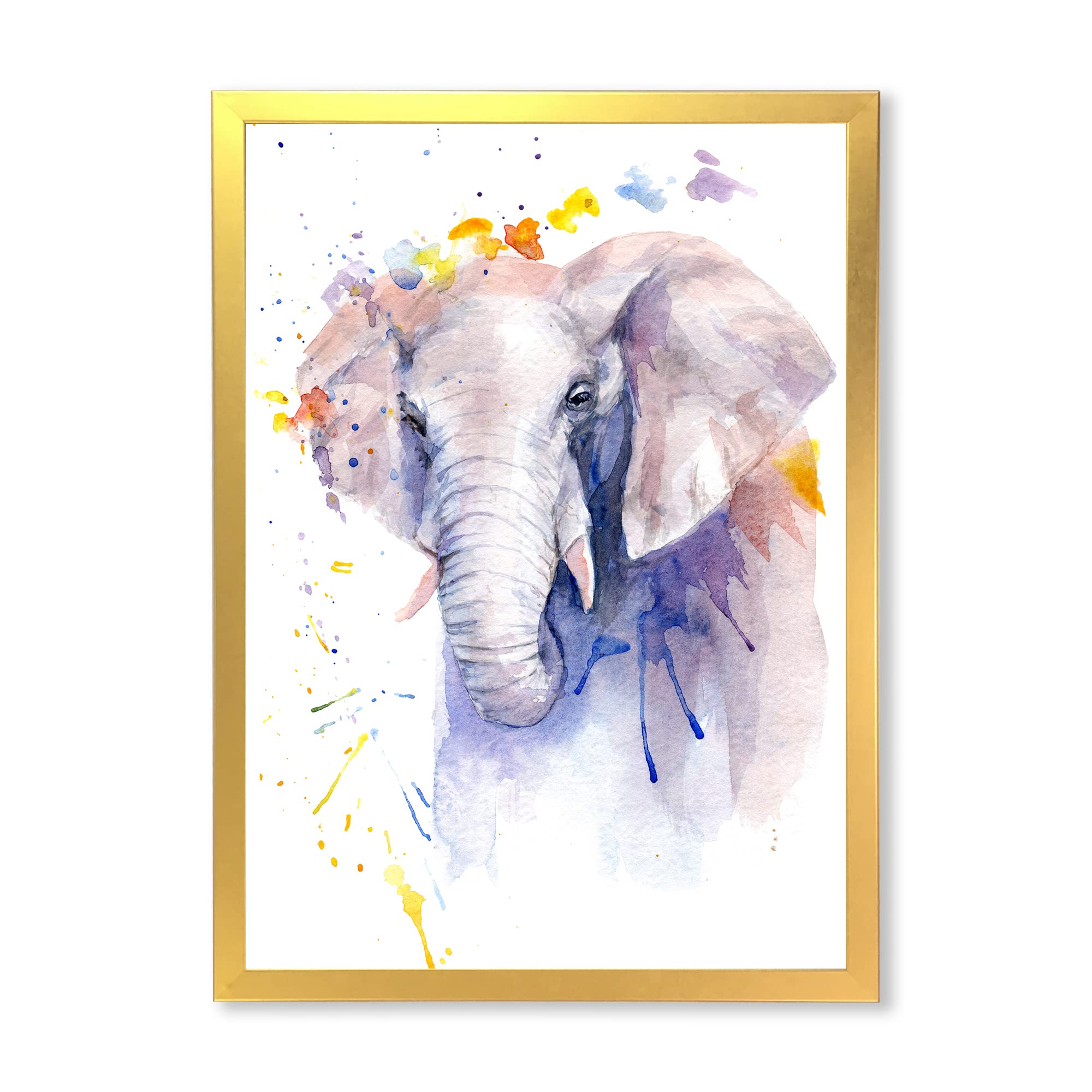 DesignQ Elephant in Flowers Framed Wall Art - Vintage Farmhouse Decor for Living Room, Bedroom & Office