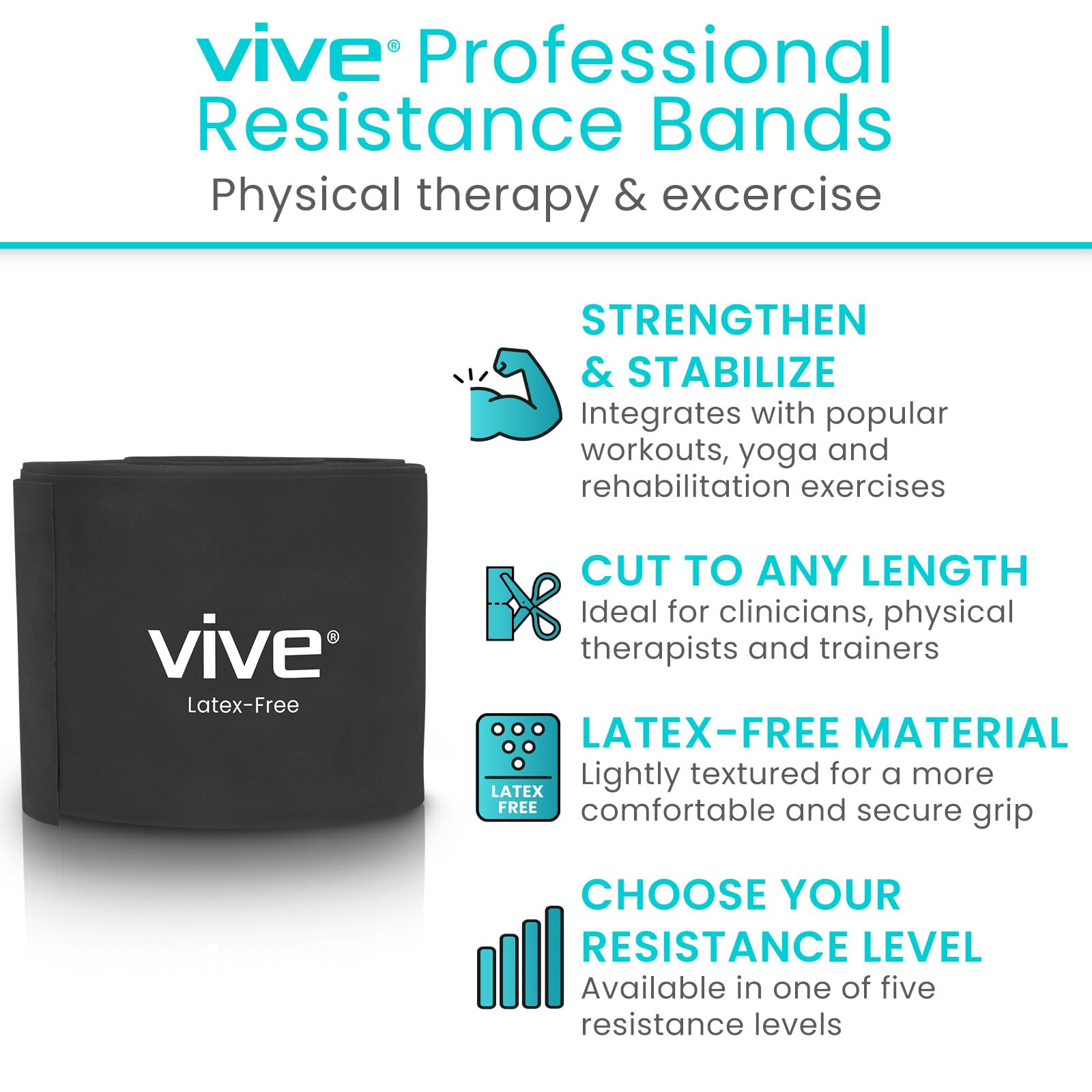 Vive Professional Resistance Bands - 25 Yard Non-Latex Elastic Roll for Physical Therapy, Strength Training & Rehabilitation - Upper & Lower Body Workout for Women & Men - Perfect for Home Gym, Yoga, Pilates and Physical Therapy Sessions