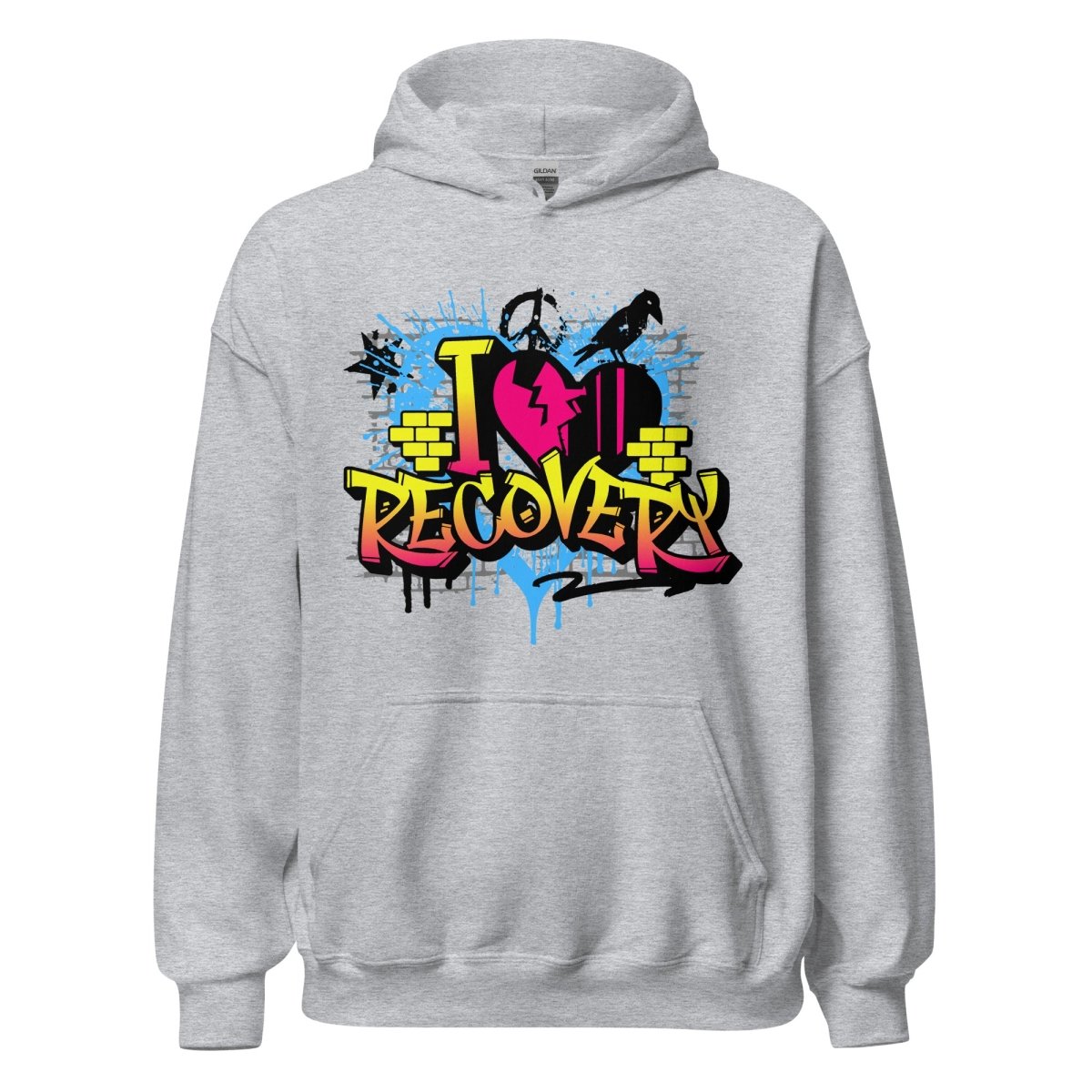 I Heart Recovery Graffiti Hoodie - Trendy Unisex Pullover Sweatshirt for Streetwear & Casual Outfits | Perfect for Urban Fashion, Gym Wear, and Everyday Comfort