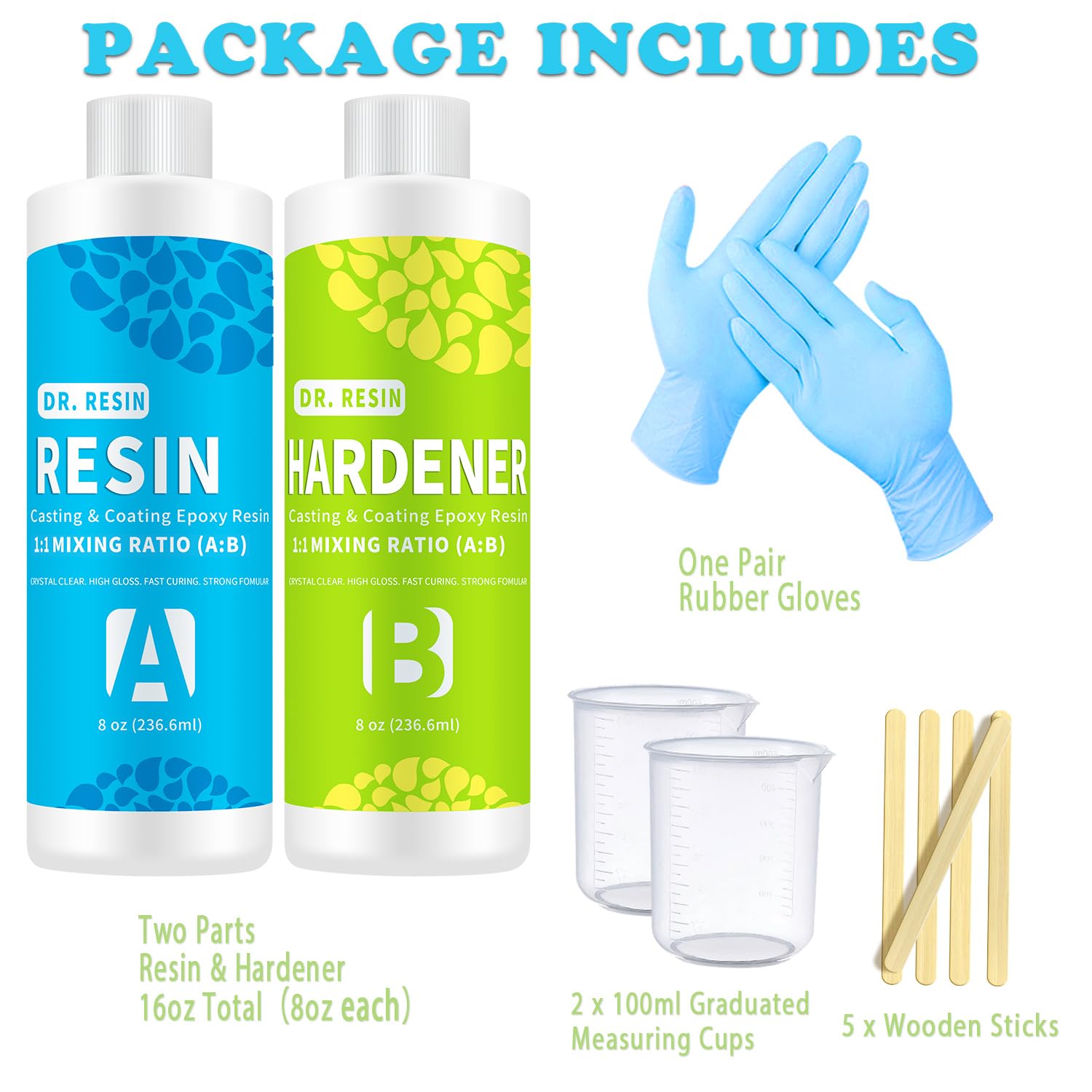 Premium Clear Epoxy Resin Kit - 16oz (473ml) 2-Part DIY Resin for Crafts, Jewelry Making, Tabletop Coating & Casting Projects - Perfect for Home Decor, Artwork & DIY Gifts