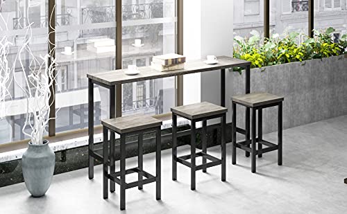 RUNNA 4-Piece Counter Height Dining Table Set with 3 Bar Stools - Extra Long Kitchen Island Table & Breakfast Nook Set in Gray - Perfect for Small Spaces, Apartments & Modern Kitchens