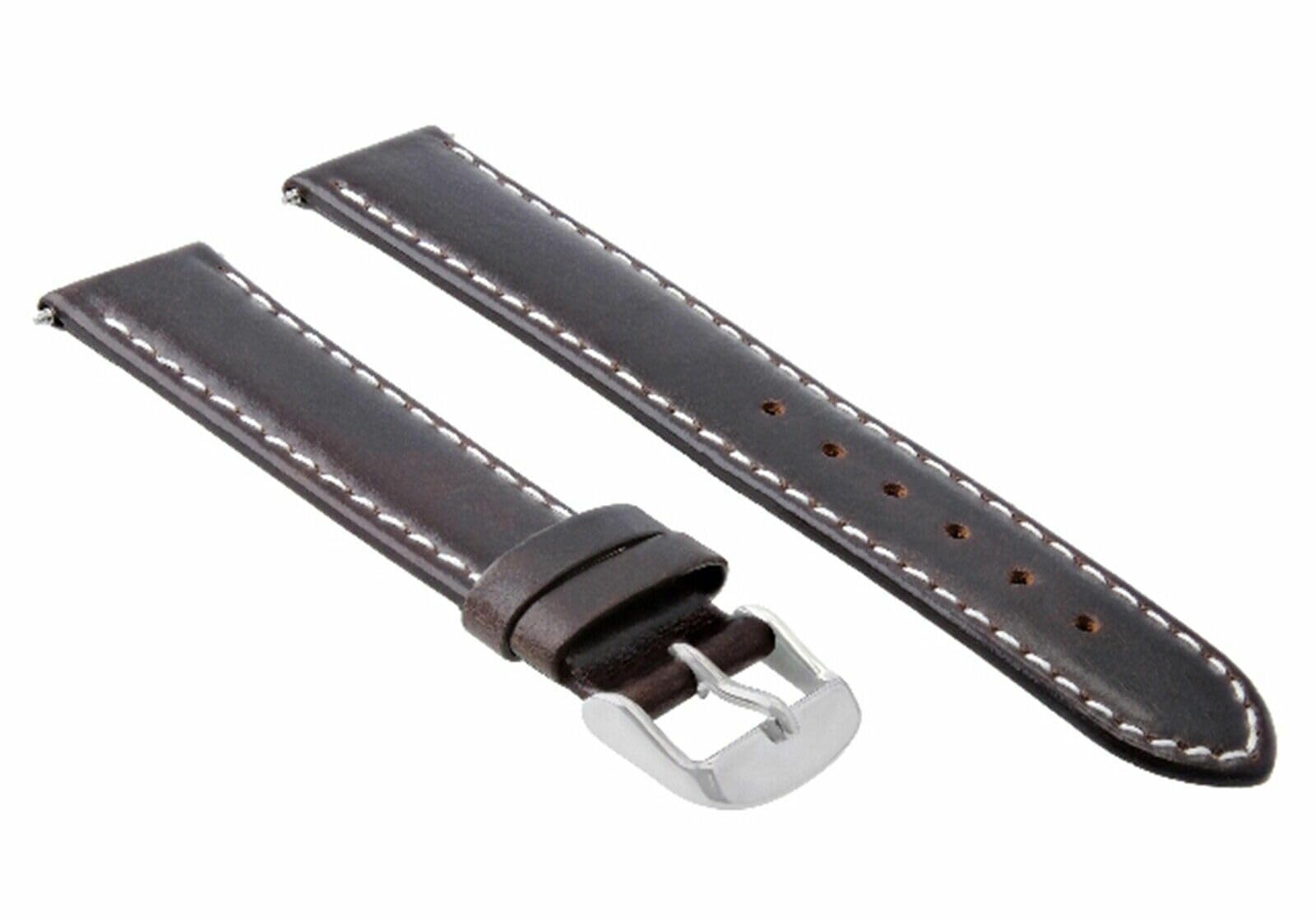 18mm Smooth Brown Leather Watch Band Strap with White Stitching - Compatible with Breitling Pilot & Crosswind Watches - Replacement Strap for Men's Dress & Casual Watches