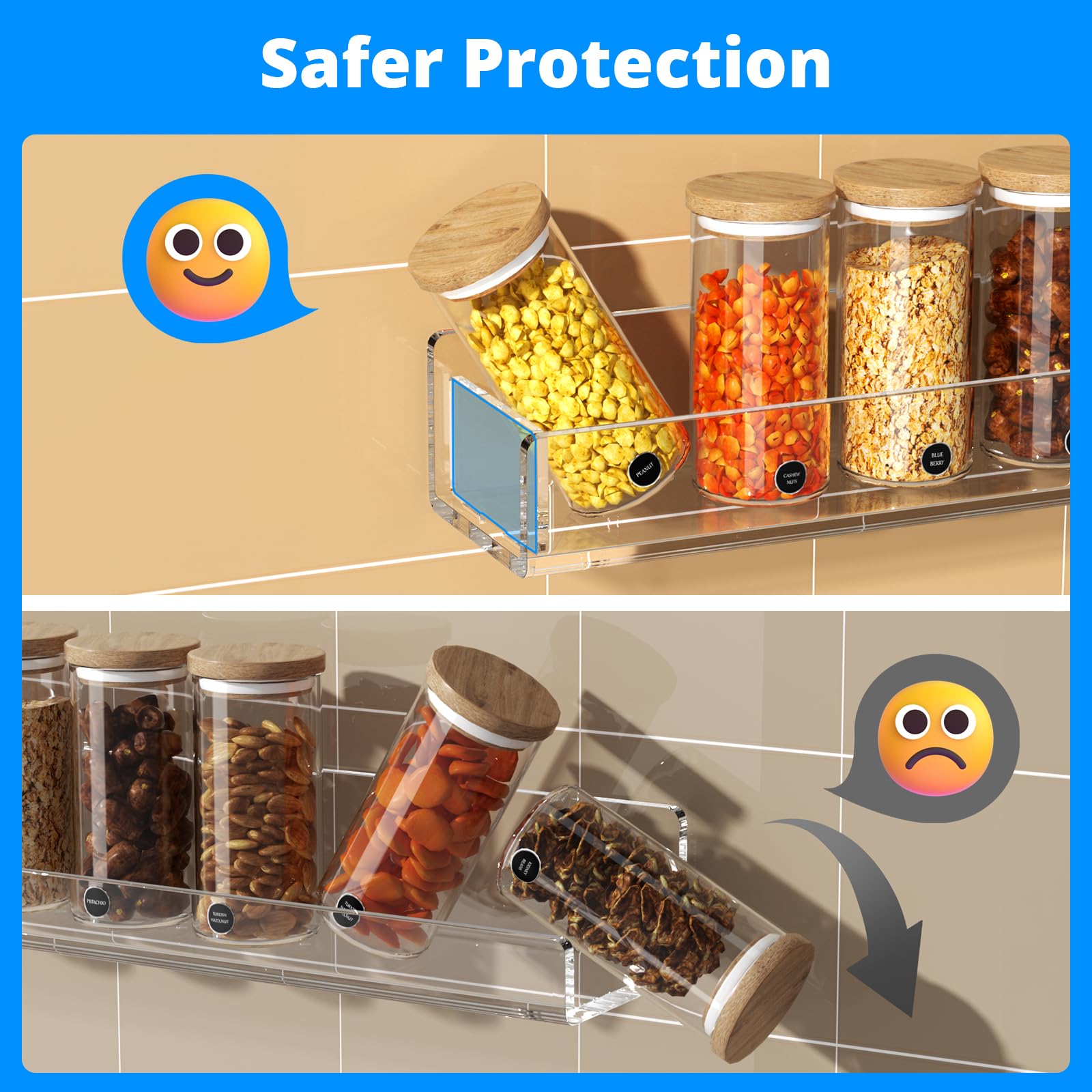 NIUBEE Clear Acrylic Wall Mounted Spice Rack Organizer - 4 Pack Kitchen Storage Shelf for Seasonings & Spices | Space-Saving Hanging Solution for Small Kitchens, Pantries & Countertops