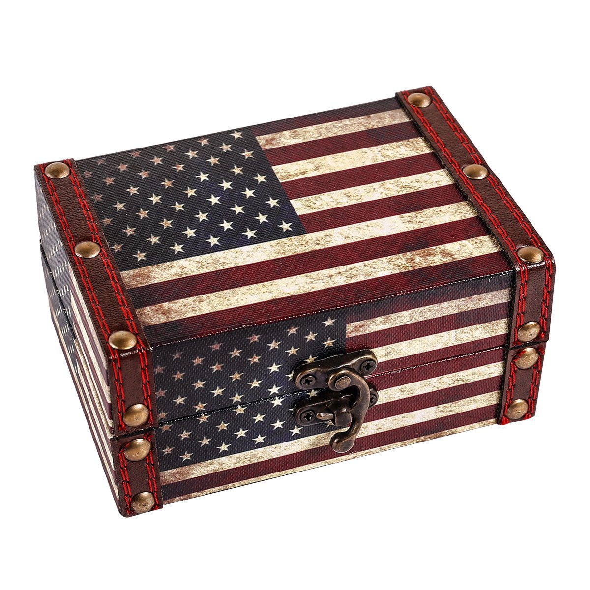 WaaHome 5'' Wooden Decorative Jewelry Box with Lid - American Flag Design Keepsake Storage for Home Decor | Perfect for Organizing Rings, Necklaces & Small Treasures