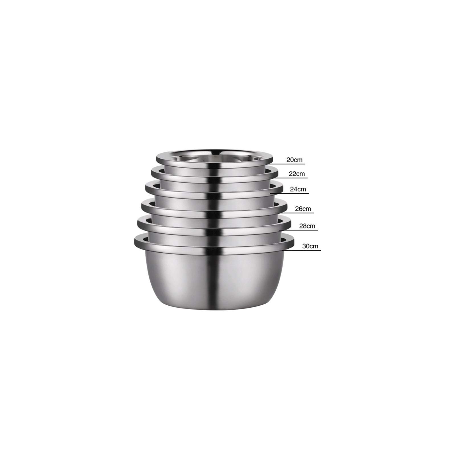 Premium 304 Stainless Steel Mixing Bowl Set - 6 Piece Nesting Bowls for Cooking, Baking & Food Prep | Space-Saving Design with Non-Slip Grip | Perfect for Kitchen, Restaurant & Meal Prep Storage