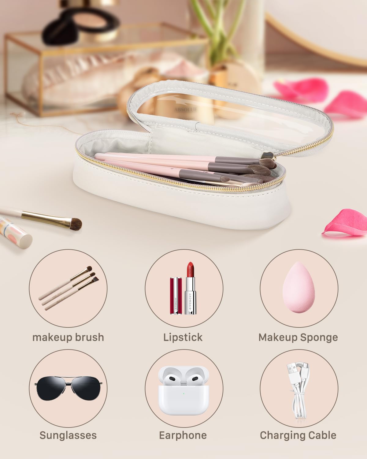Leather Travel Makeup Brush Holder - Waterproof Cosmetic Case for On-the-Go Beauty