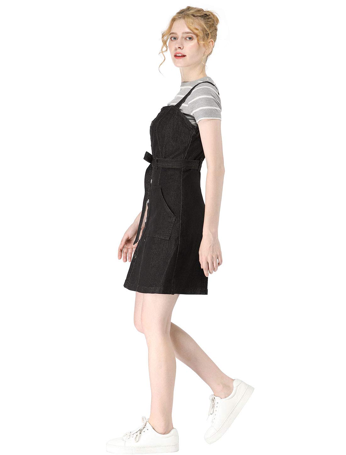 Allegra K Women's Classic Denim Pinafore Dress with Adjustable Straps - Casual Jean Overalls for Spring, Summer & Fall Outfits