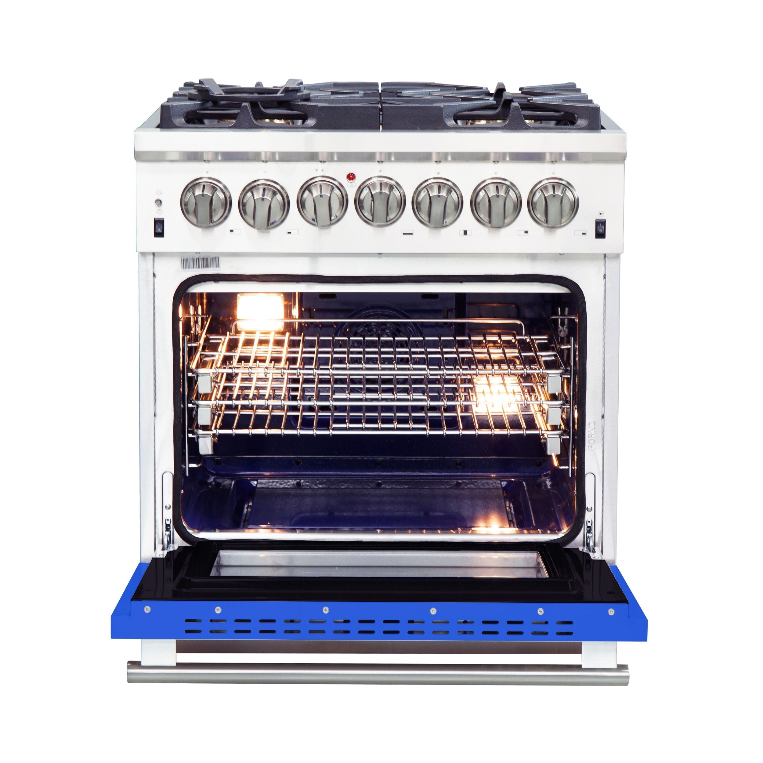 Forno 30 Inch Capriasca Dual Fuel Range - 5 Gas Burners & 240V Electric Oven - Stainless Steel with Blue Door (FFSGS6187 30BLU) - Perfect for Home Kitchens & Professional Chefs