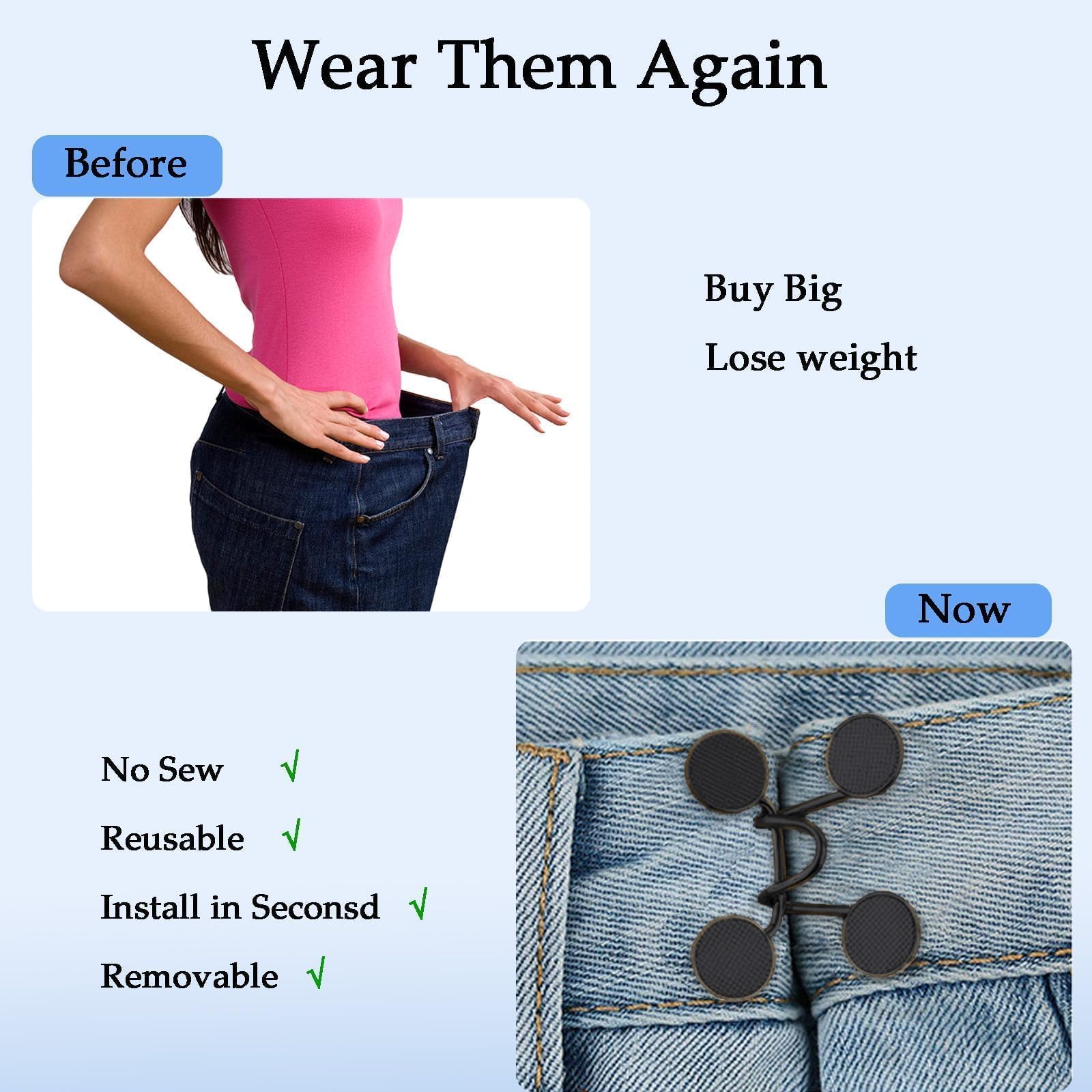24 Pcs Jeans Waist Extenders - No Sew Adjustable Belt for Pants & Dresses