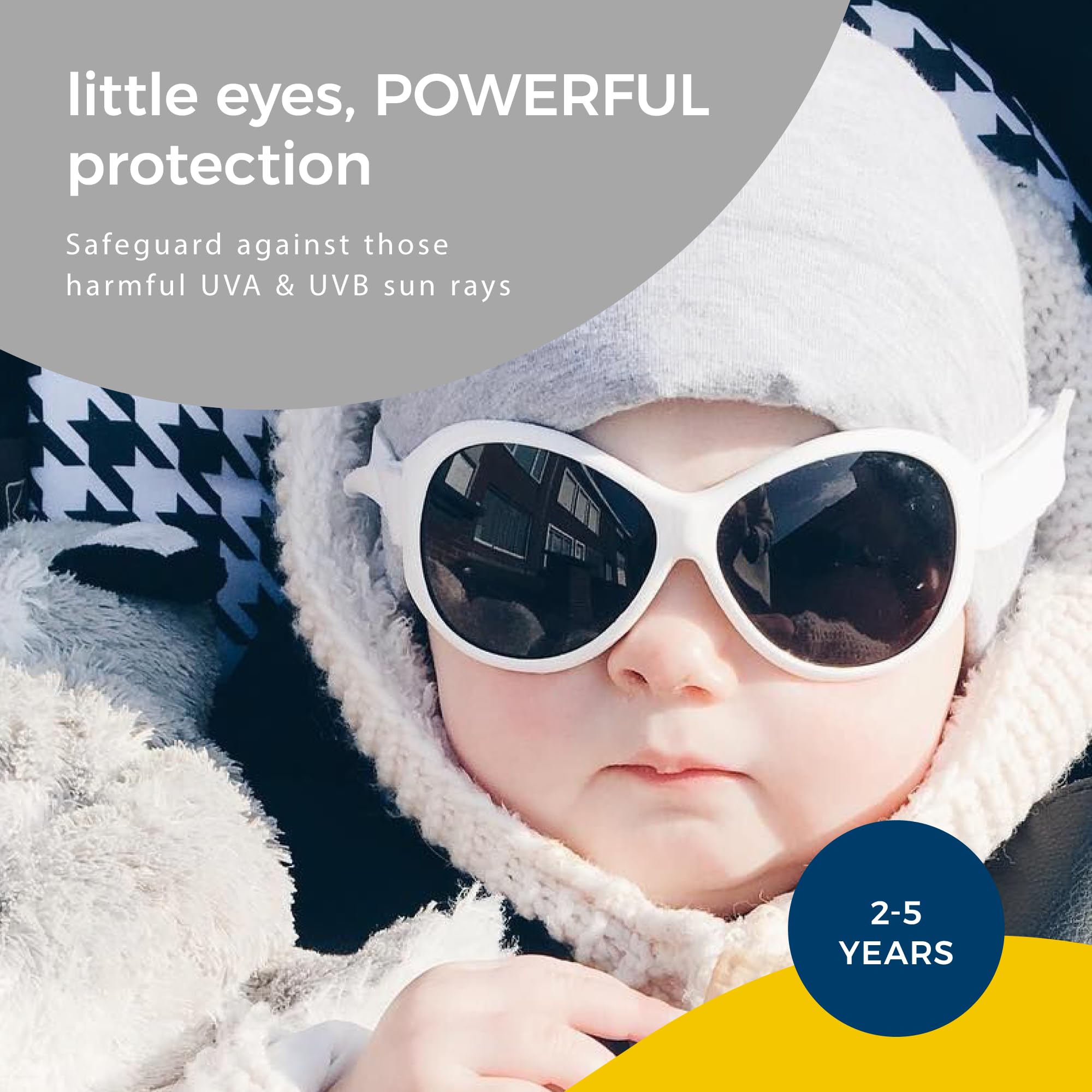 Baby Banz Retro Kidz Oval Sunglasses with Strap - UV400 Protection for Toddlers 2-5 Years - Polarized Glare Reduction for Outdoor Play, Beach & Car Rides