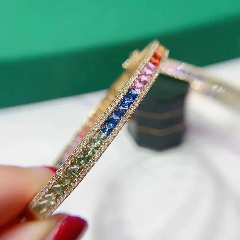 18K Yellow Gold Diamond & Aquamarine Bangle for Women - Luxury Real Natural Gemstone Bracelet - Perfect for Parties, Weddings & Romantic Gifts