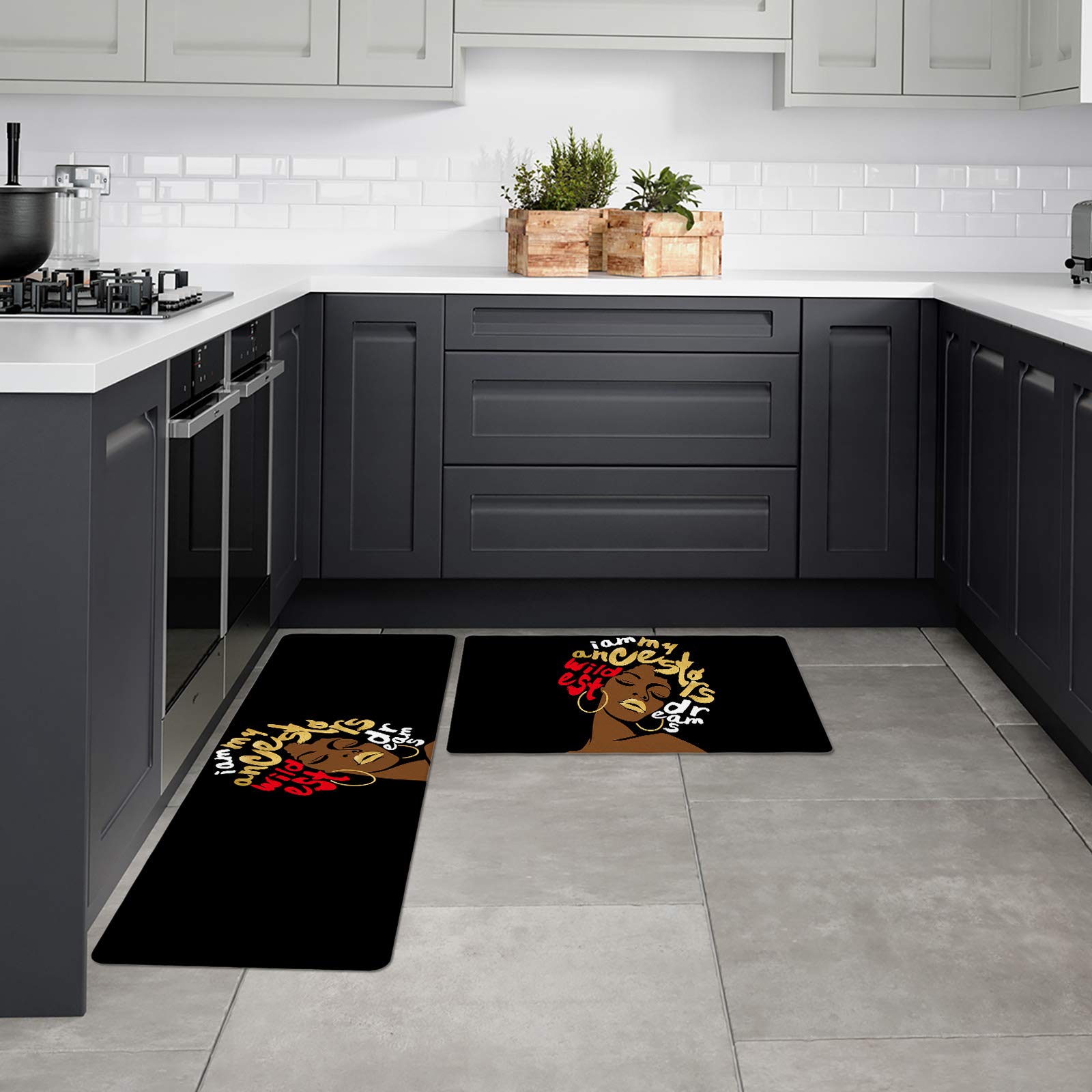 Non-Slip Washable African Print Kitchen Rugs - Traditional Black Women Design, Easy Clean Standing Mats for Indoor Floors | Perfect for Cooking Areas, Sink Front & High-Traffic Kitchen Spaces