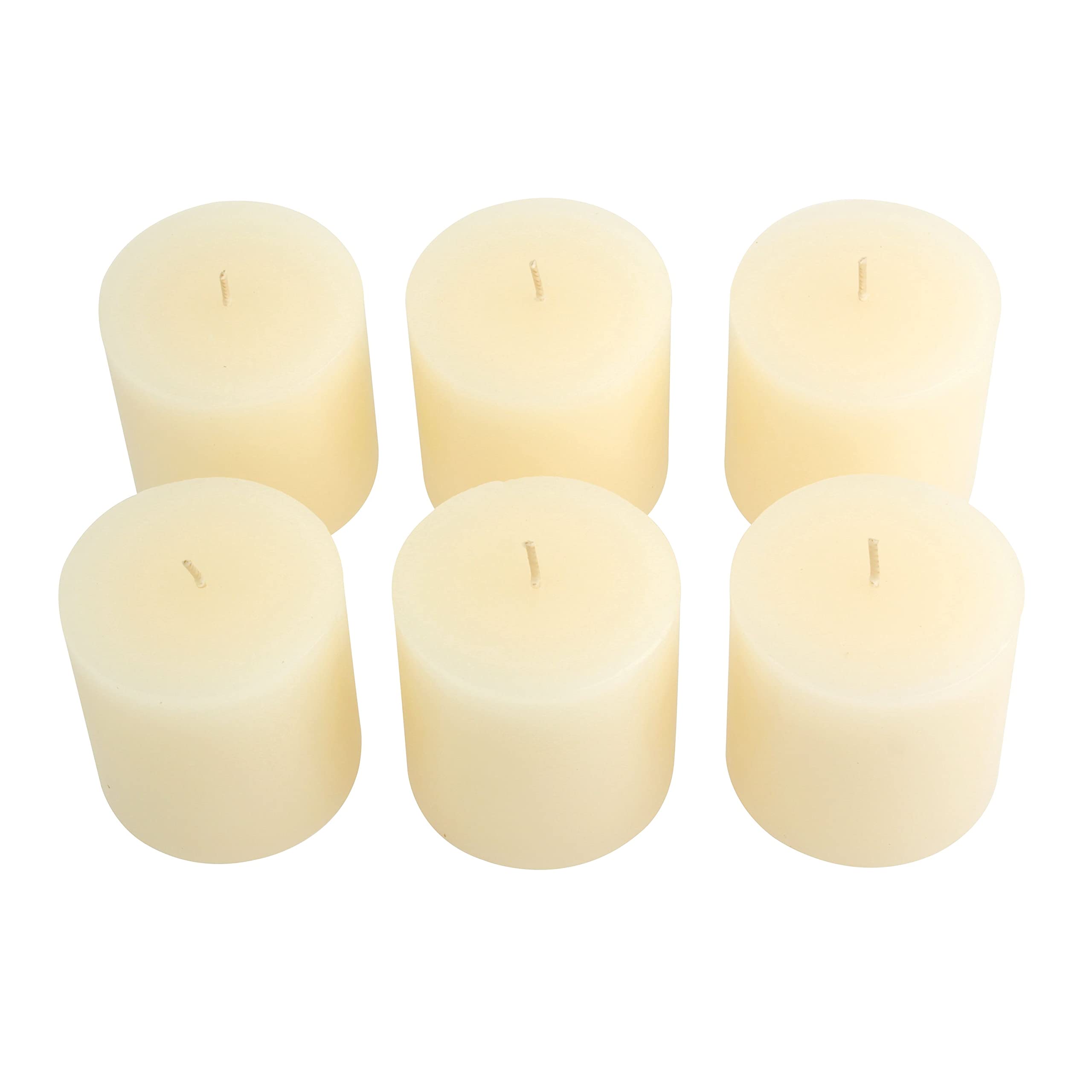 Stonebriar 3x3 Inch Unscented Ivory Pillar Candles - 6 Pack, 40-Hour Burn Time for Weddings, Home Decor & Romantic Dinners