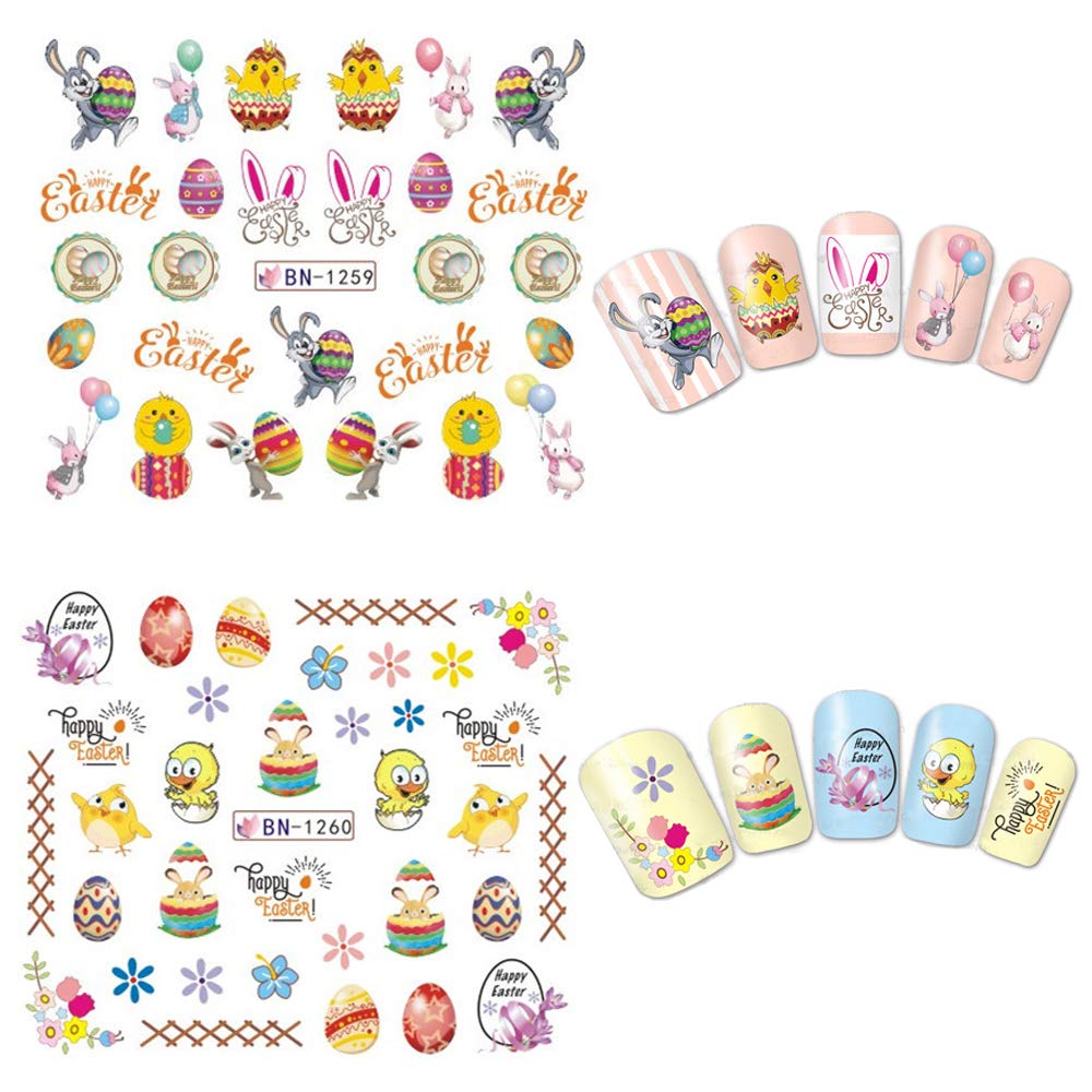 Easter Bunny Egg Nail Art Stickers - Water Transfer Decals for Acrylic Nails - Spring Nail Decorations for Women, Girls & Kids - Perfect for Easter Basket Stuffers, Party Favors & DIY Nail Art
