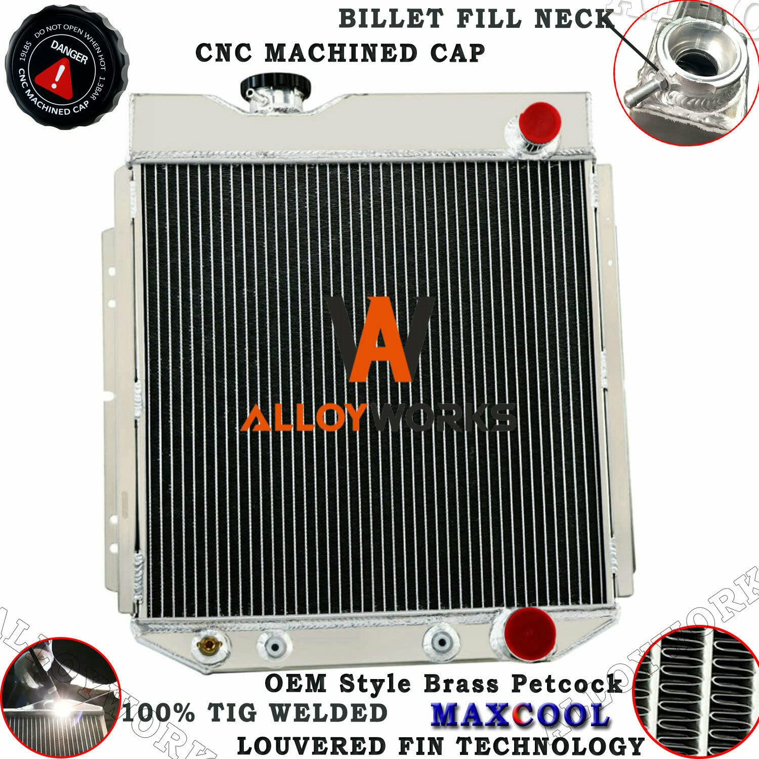 ALLOYWORKS 3 Row Aluminum Radiator with Shroud Fan & Relay Kit for 1964-1966 Ford Mustang | 1963-1965 Falcon Comet | AT/MT V8 Engines | High-Performance Cooling Upgrade for Classic Car Restoration & Hot Rod Builds