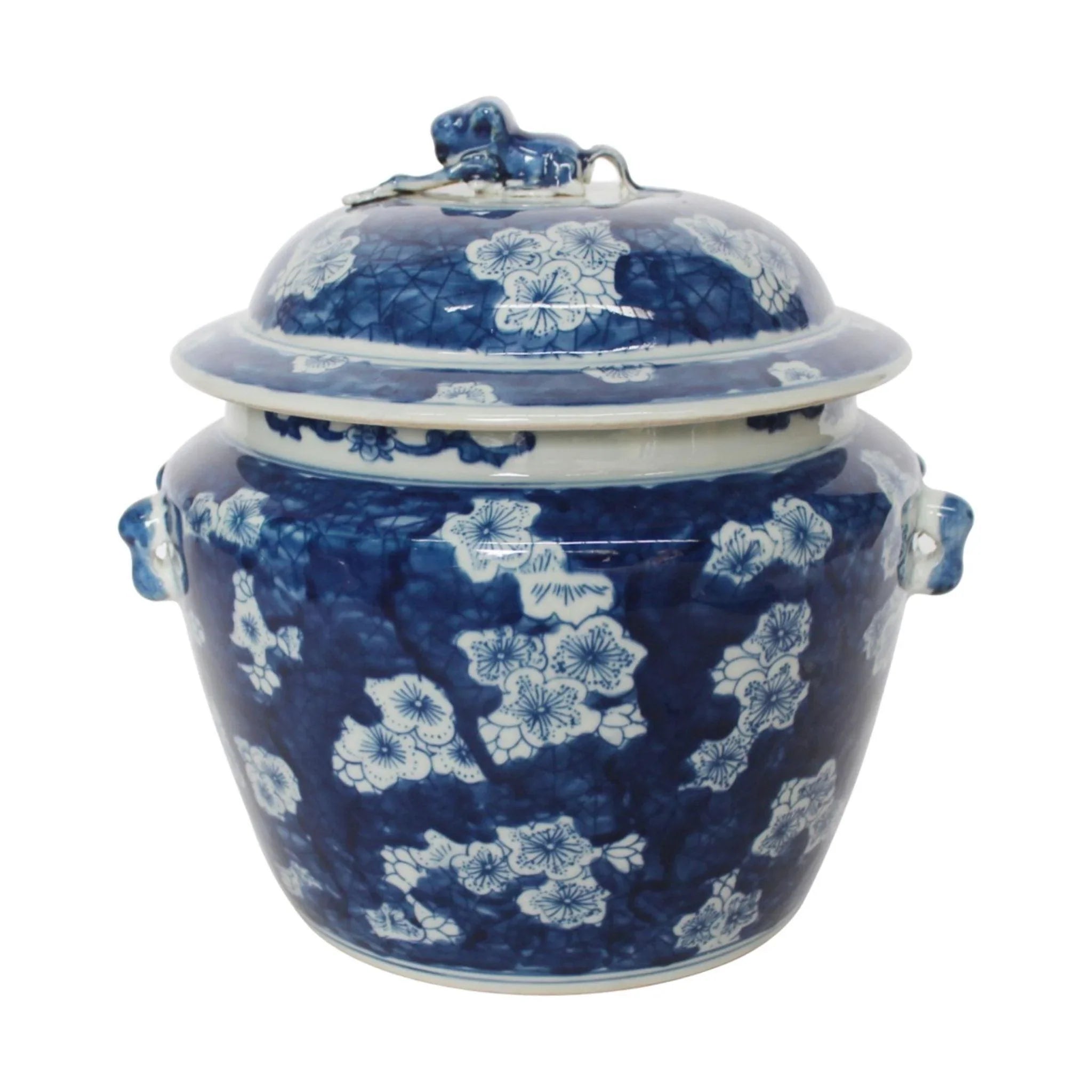 Exquisite Blue and White Porcelain Rice Storage Jar with Floral Design - Perfect for Kitchen Pantry Organization & Asian Home Decor