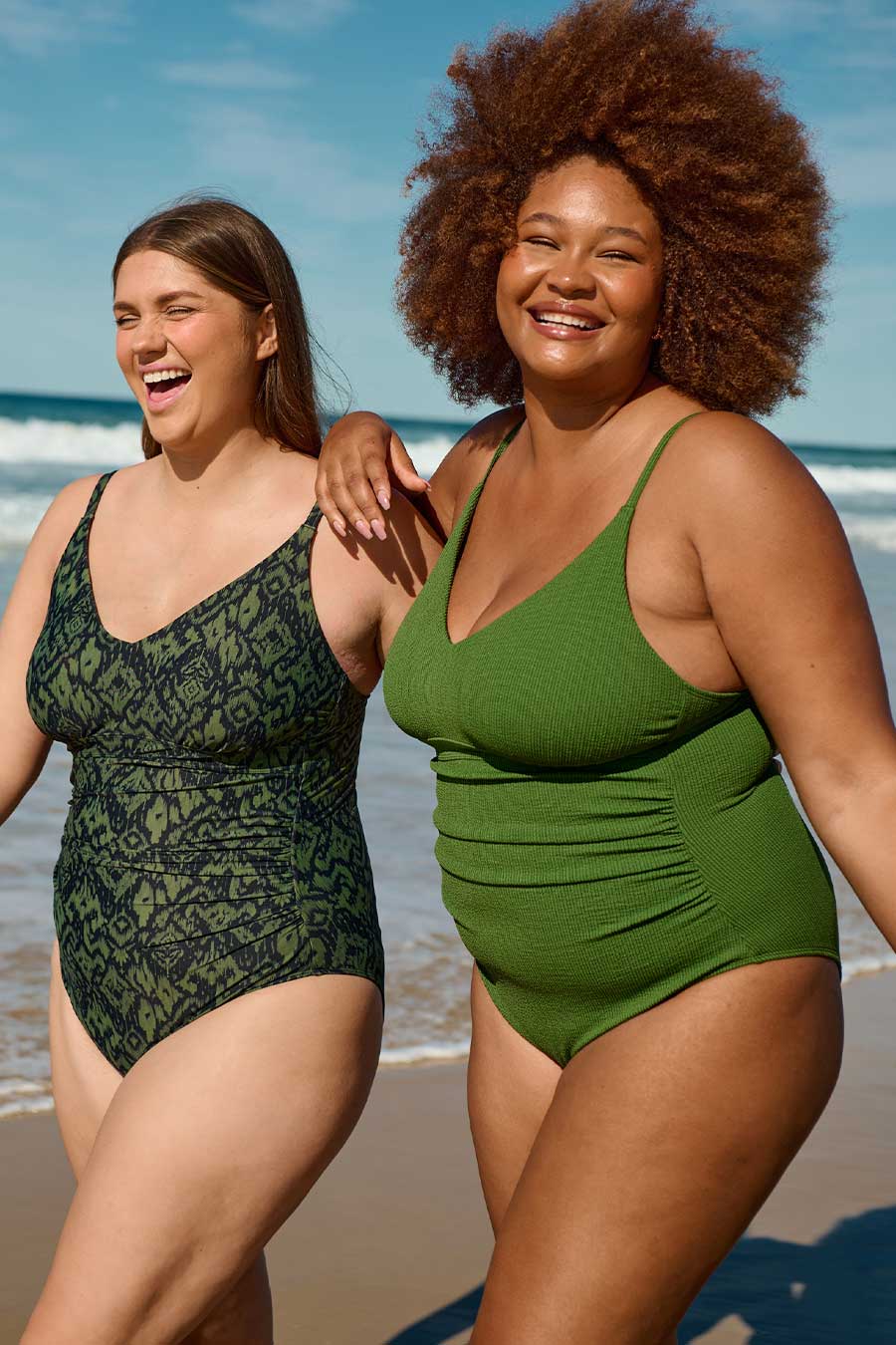 Coolum Core Support One Piece Swimsuit - Khaki Textured Bathing Suit for Women | Beach, Pool & Vacation Wear