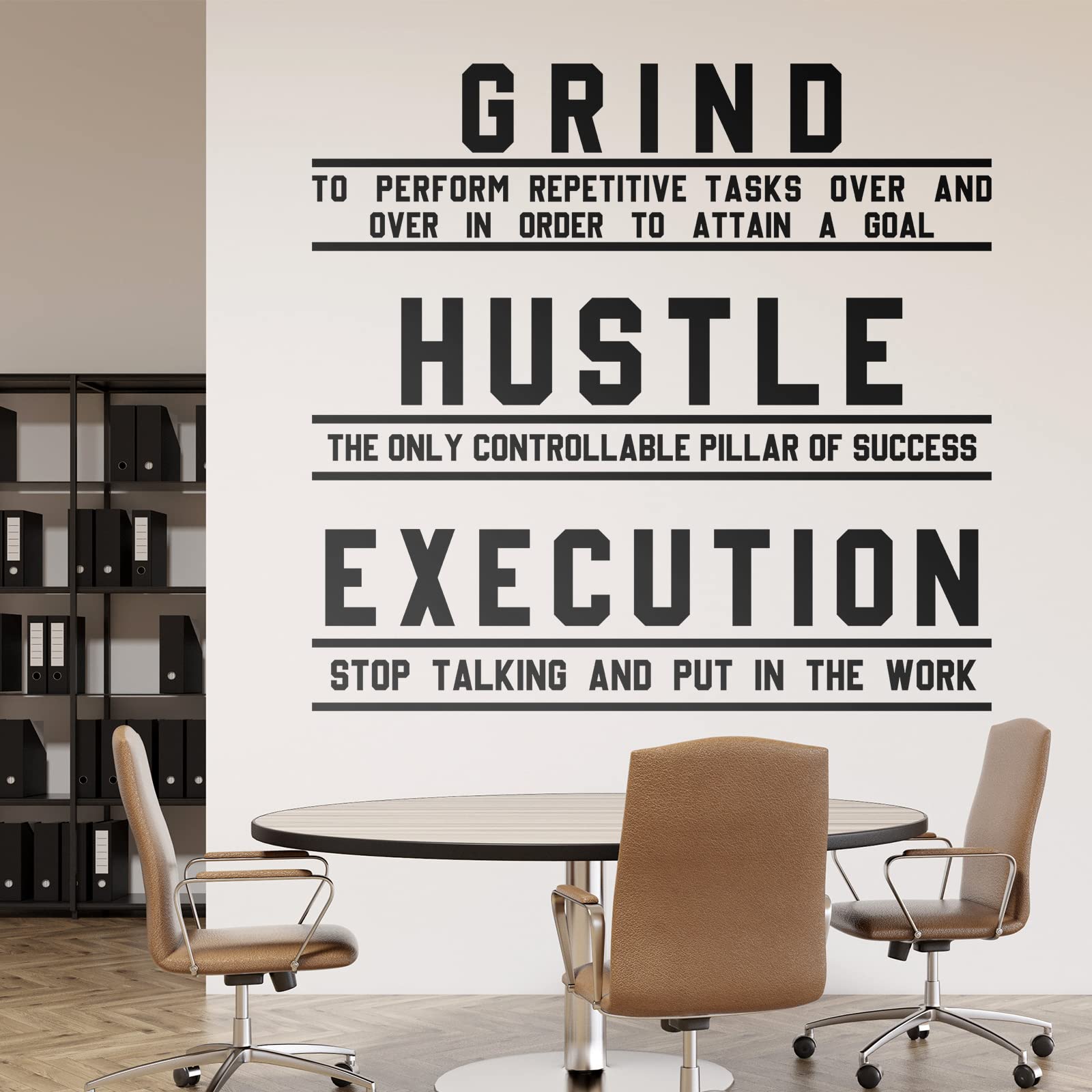 Grind Hustle Execution Motivational Wall Decal - Vinyl Office & Gym Quote Stickers for Business Inspiration - Perfect for Workspace, Home Office & Fitness Room Decor