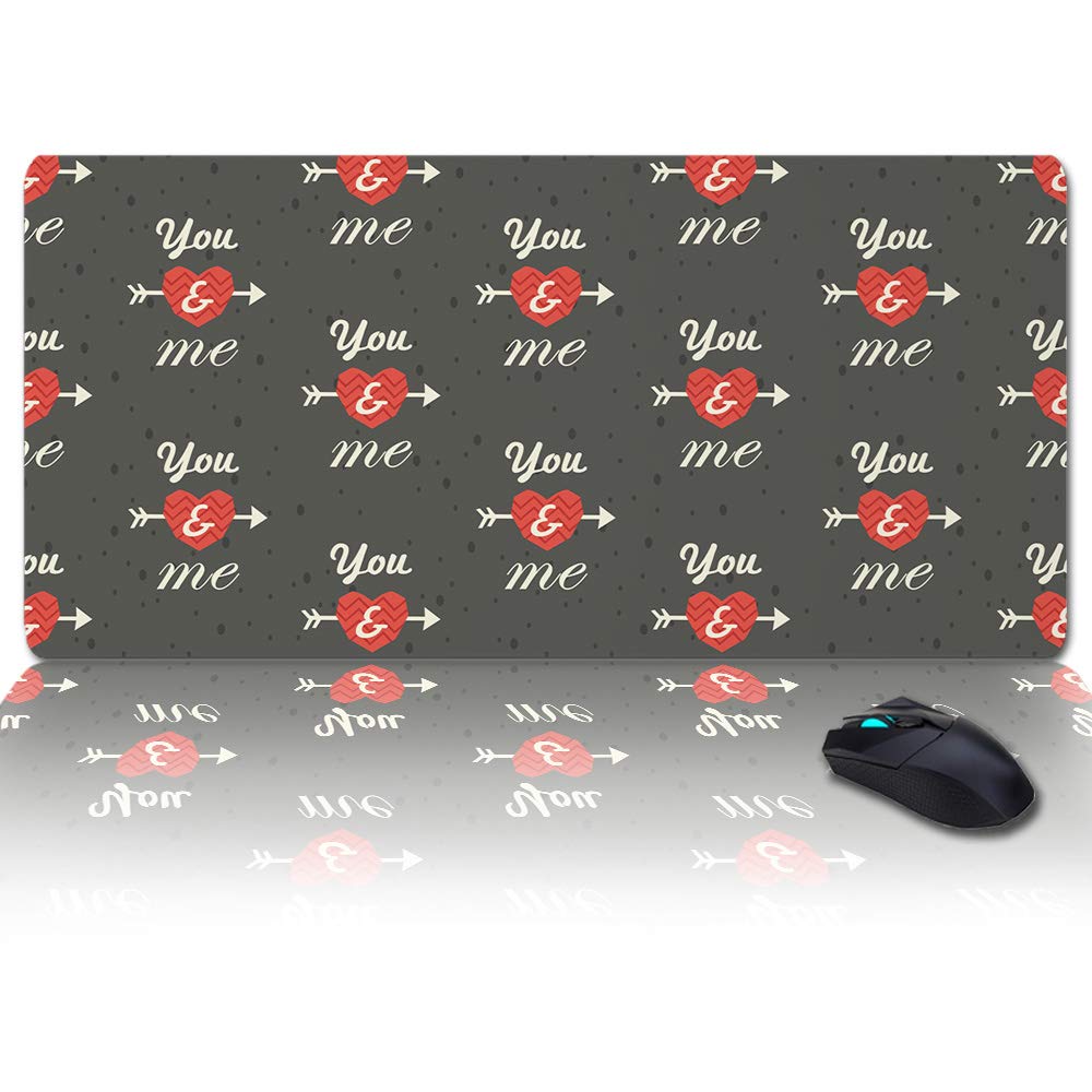 Non-Slip Rubber Base Mouse Pad - Valentine's Day Heart Arrow Design for Office & Gaming - Large Desk Protector for Computer & Laptop - Perfect for Work, Gaming, and Home Office Use