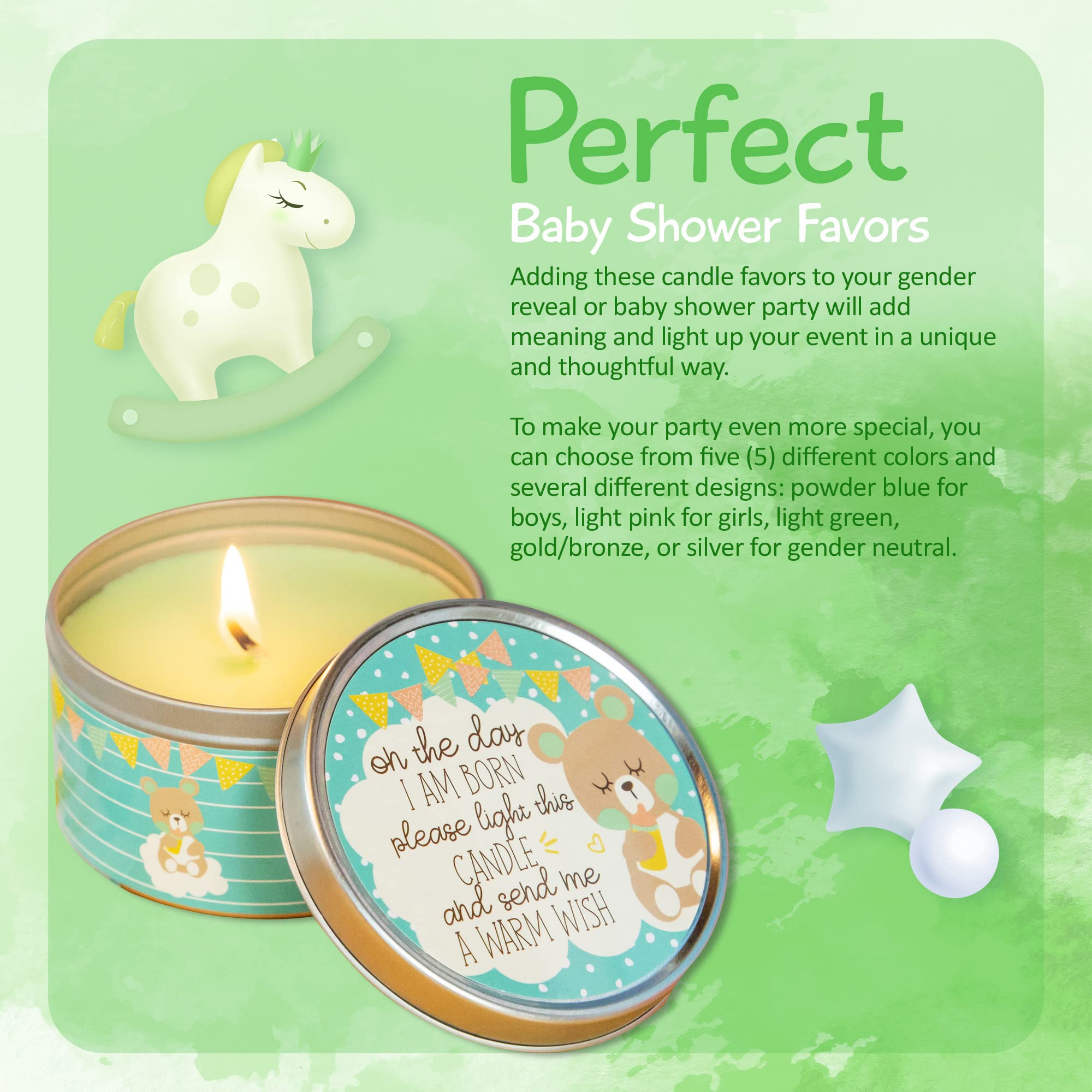 Premium Gender Reveal Party Favors - Elegant Baby Shower Candles Set of 9 | Gender Neutral Baby Shower Gifts for Guests | Perfect for Gender Reveal Parties, Baby Showers & Special Celebrations - Green Baby Favor Candles