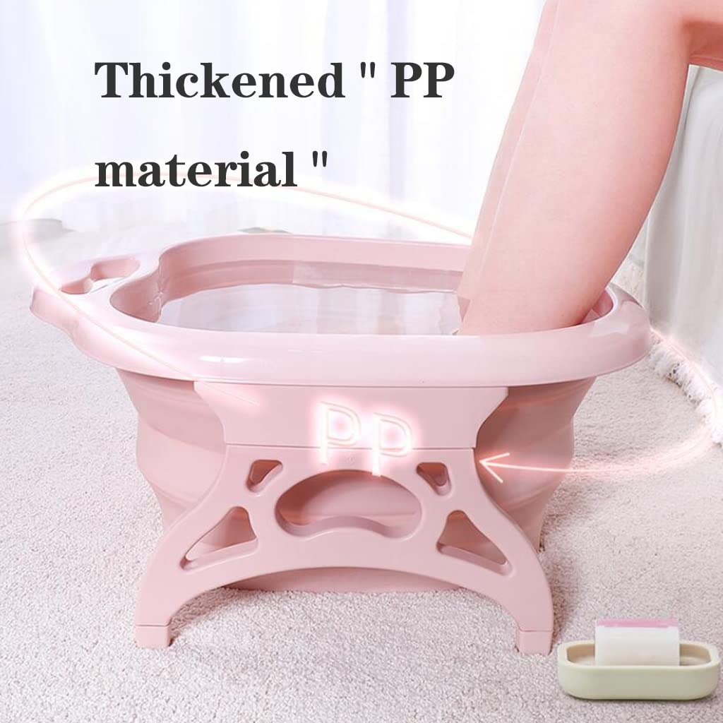Foldable Foot Soaking Tub with Massage Rollers - Portable Plastic/Rubber Foot Spa Basin for Stress Relief & Relaxation - Pink Collapsible Foot Bath Bucket for Home Spa, Pedicure & Tired Feet Care