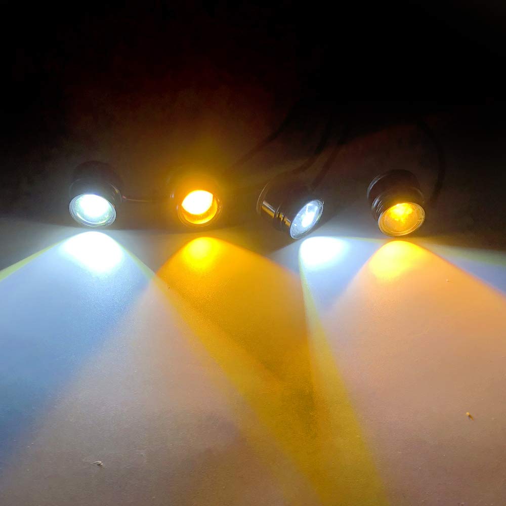 4-in-1 LED Eagle Eye Emergency Strobe Warning Lights for Cars & Motorcycles - 12V Amber/White DRL Lights with Wireless Remote Control - Perfect for Emergency Vehicles, Off-Road Trucks & Nighttime Safety
