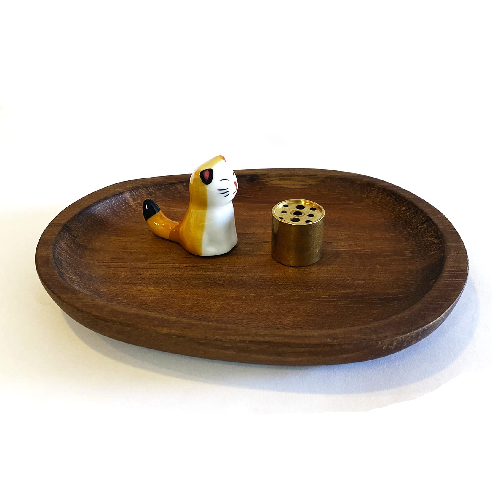 Natural Wooden Incense Holder - Cat Shaped Incense Burner for Aromatherapy & Meditation (Orange Cat Design) | Perfect for Home Decor, Yoga Studios & Relaxation Spaces