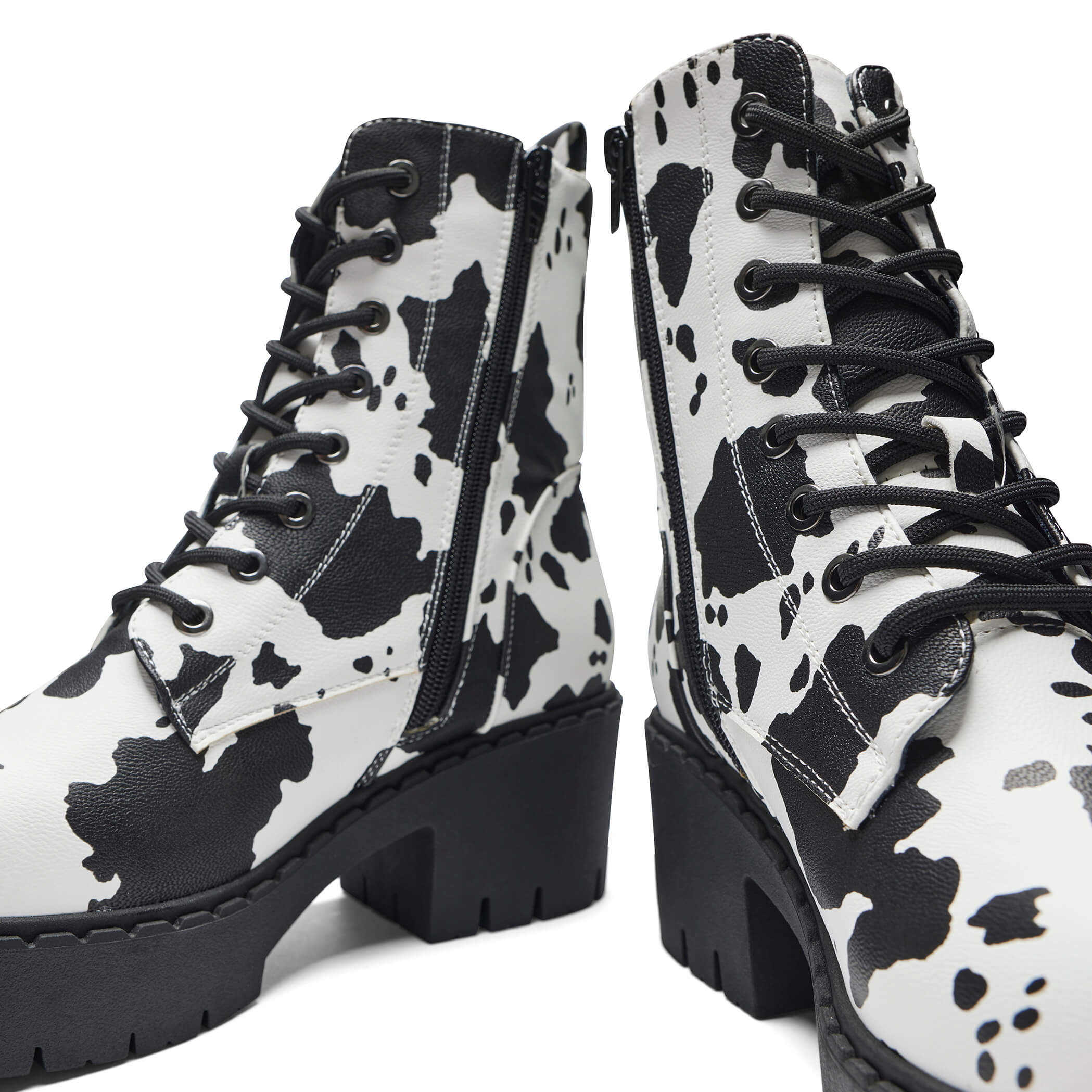 Daisy Cow Print Lace-Up Ankle Boots for Women - Trendy Western Style Fashion Shoes - Perfect for Casual Outfits, Date Nights & Fall Wardrobe