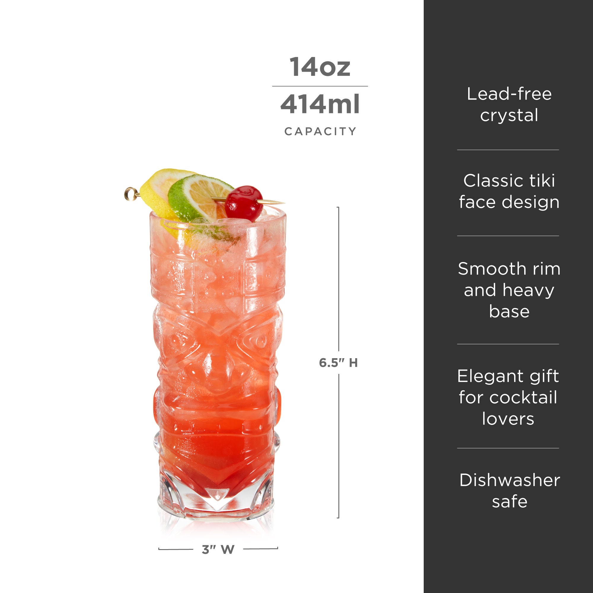 Premium Pacific Crystal Tiki Glasses Set of 2 - Handcrafted Exotic Cocktail Cups for Tropical Drinks, Perfect for Luau Parties, Beach Bars & Summer Entertaining